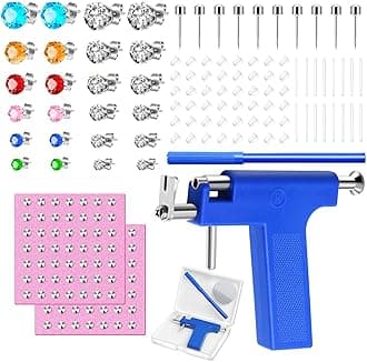 Reusable Ear Piercing Gun Kit, Professional Ear Piercing Gun with Stainless Steel Piercing Studs, Colorful Crystal Earrings for At Home Salon Earlobe Cartilage Helix Tragus Piercing Tool Set