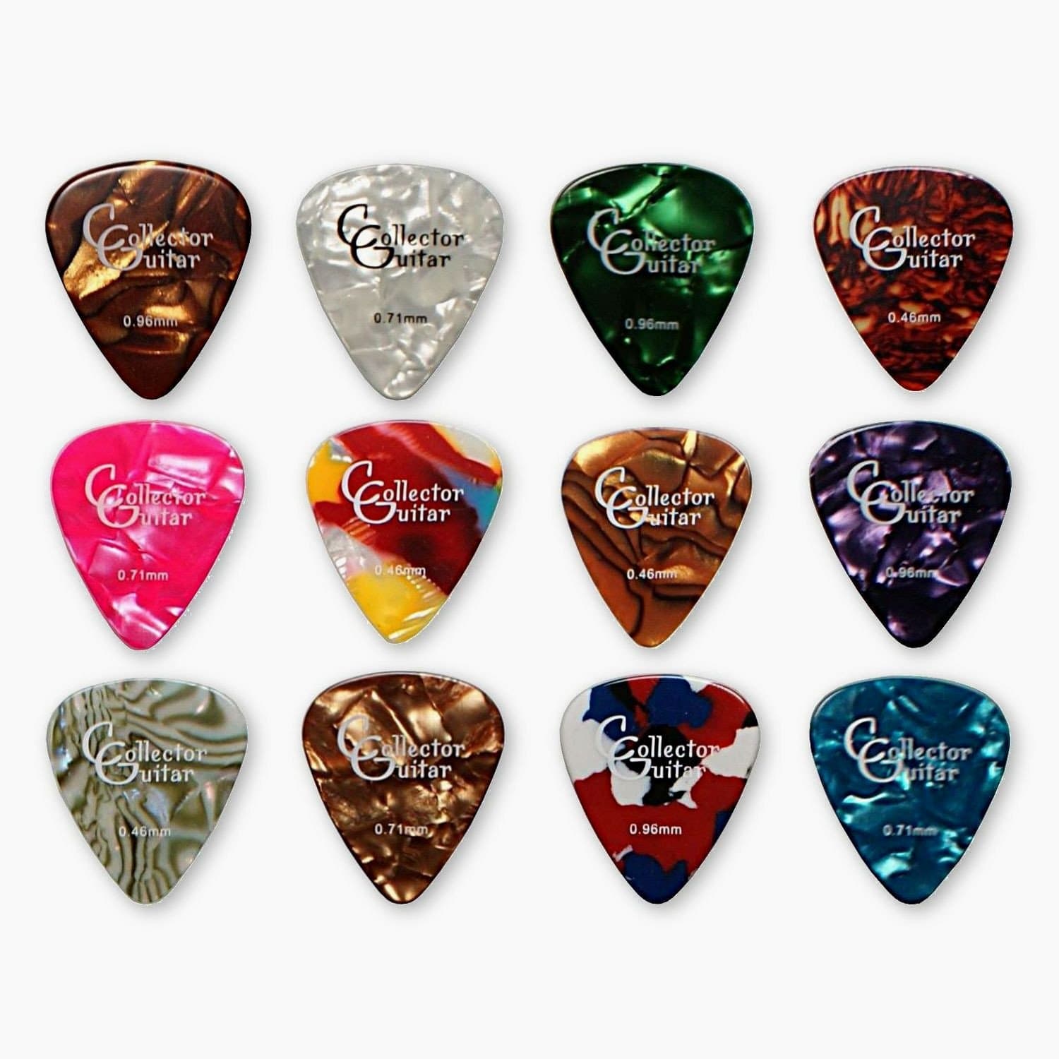 CollectorGuitar Plectrums 3 Different Thicknesses - each 4 x 0.46 mm, 0.71 mm, 0.96 mm (12 Plectrums)