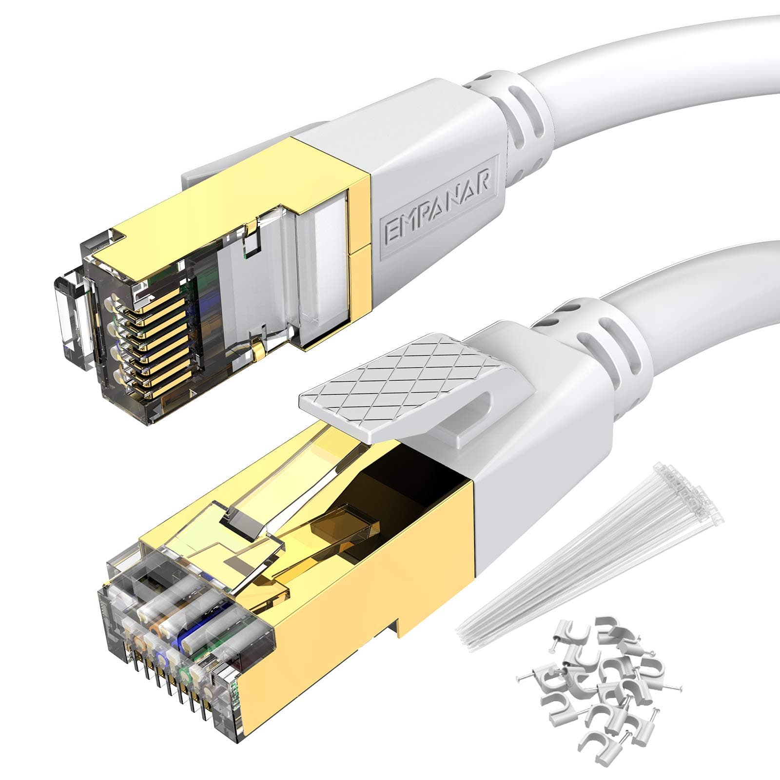Cat 8 Ethernet Cable 30M White Empanar High Speed 40Gbps 2000Mhz Ethernet Cord 24AWG RJ45 Internet Network Cable