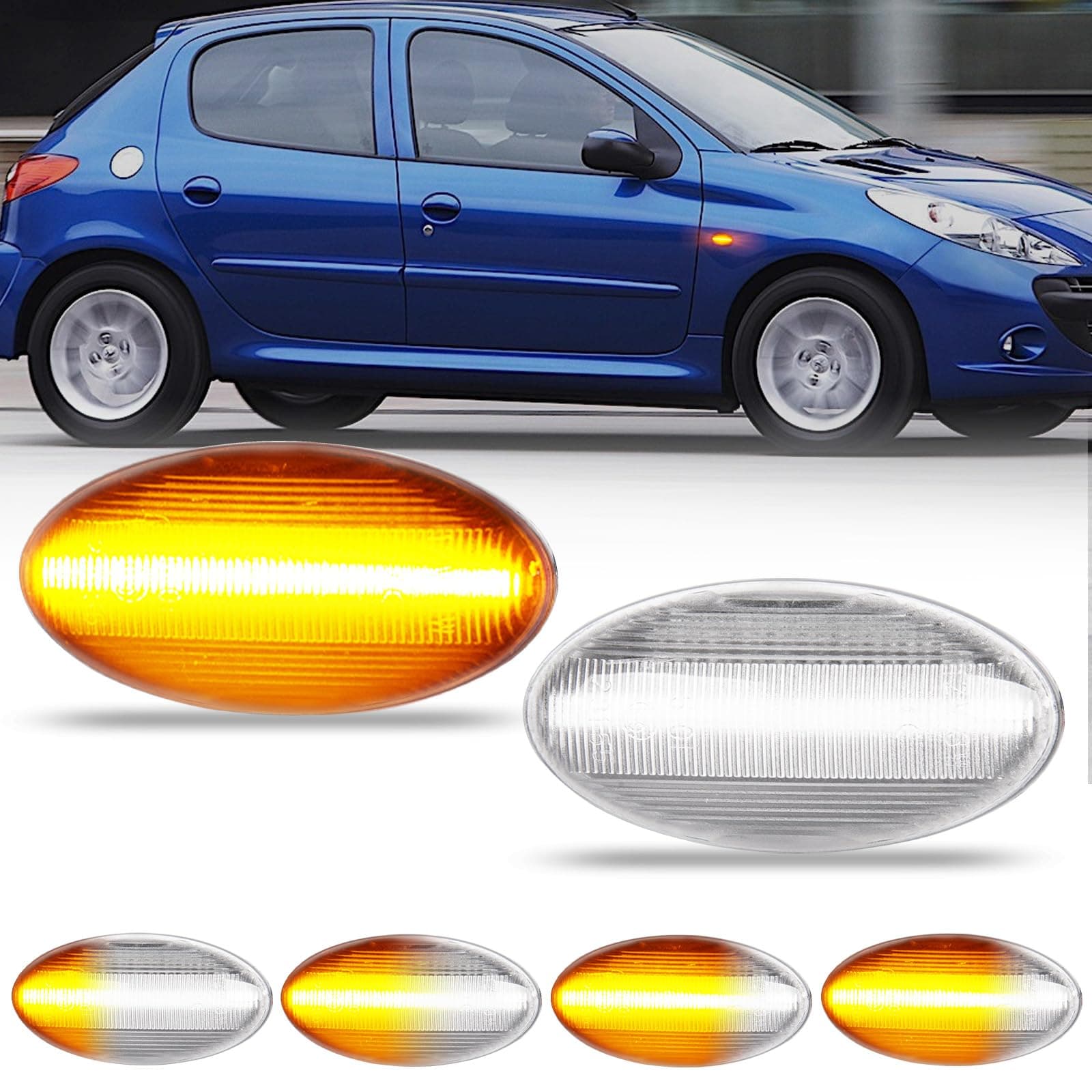 LED Dynamic Side Indicator for For Peugeot 107 1007 108 206 301 307 407 4007 607 Expert Partner Traveller 207, Side Repeaters for Citroen C1 C2 C3 C5 C6 Xsara Picasso Berlingo Jumpy, 2Pcs