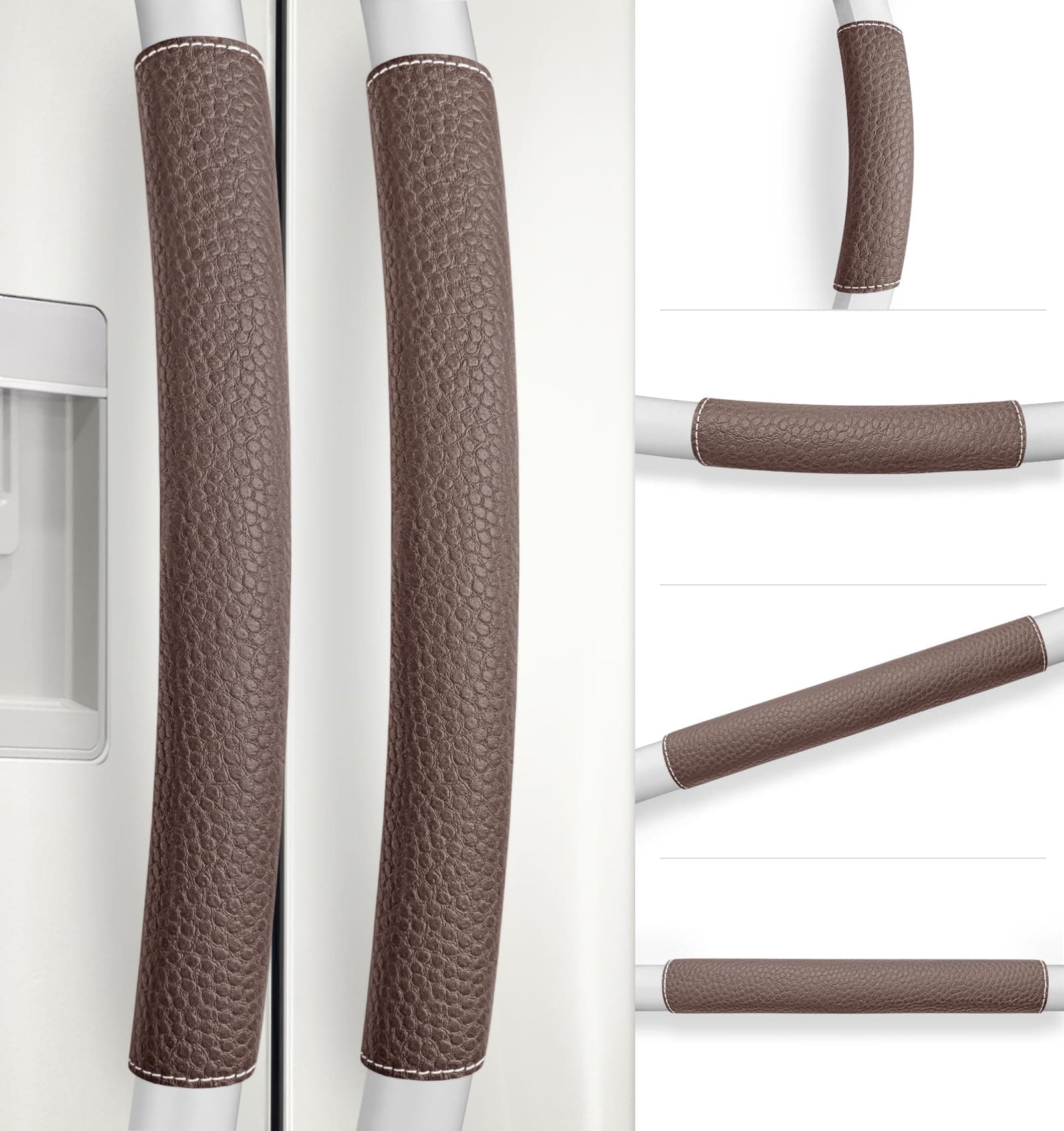 Refrigerator Handle Covers, 6 PCS, Adjustable Appliance Handle Covers, Keep Your Kitchen Clean, Microwave Oven Stove Dishwasher Handle Protector, Non Slip Fridge Handle Cover (Dark Brown)