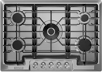 30 Inch Built-in Gas Cooktop with 5 Sealed SABAF Burners, Stainless Steel Surface, LPG/NG Convertible, Flame Failure Protection, Dishwasher Safe Grates