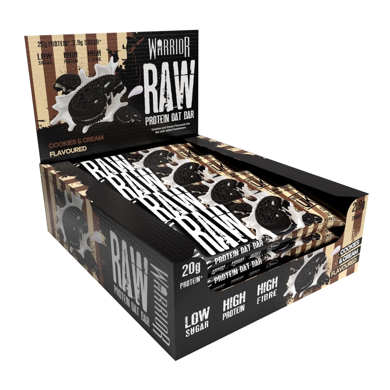 Warrior Raw FlapJack HIGH Protein Bars (21g Protein Each) Low Sugar Chewy Granola Bars 12 X 75 Cookies & Cream