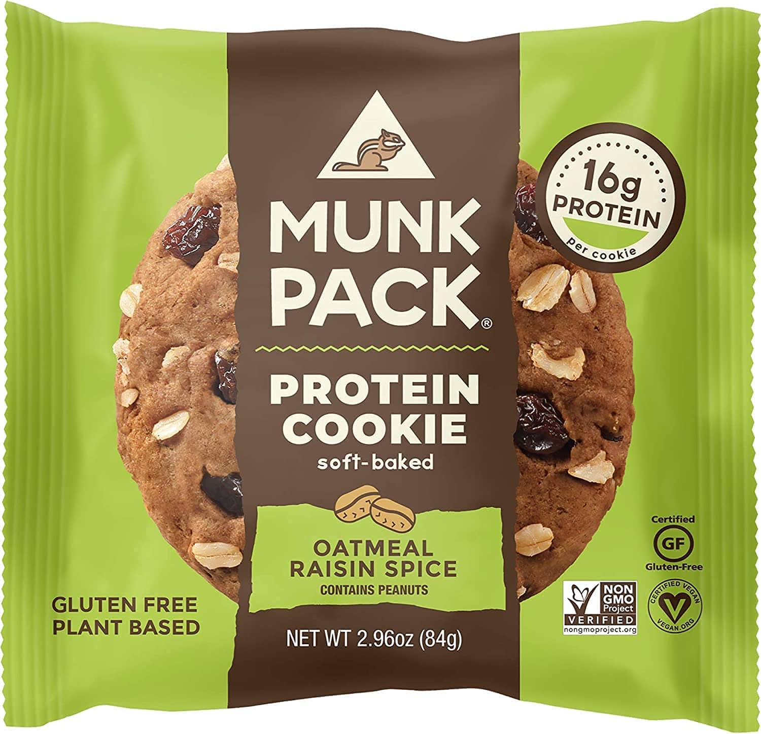 Munk Pack Soft Baked Protein Cookie | Plant Based & Vegan Snacks | Non-GMO Oatmeal Raisin Spice | Individually Wrapped Gluten Free Chewy Cookies | 12 Pack