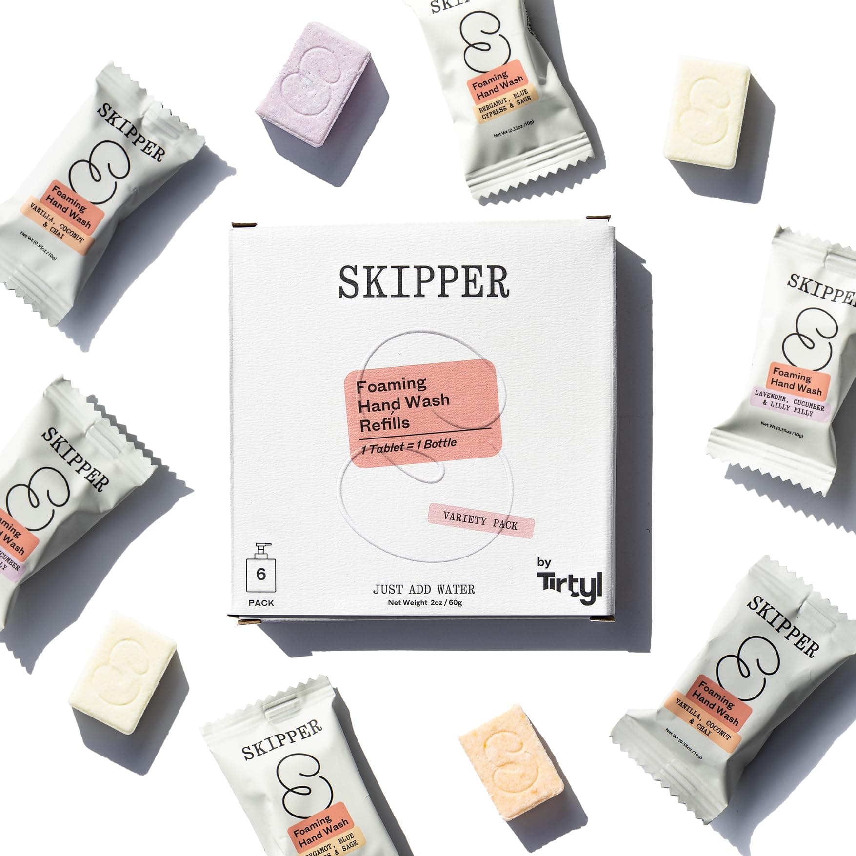 Skipper Foaming Hand Soap Tablet Refills - 6 Pack - 1.5L total (6x 250ml) - Rebranded - Compostable Packaging - Variety Fragrance Pack