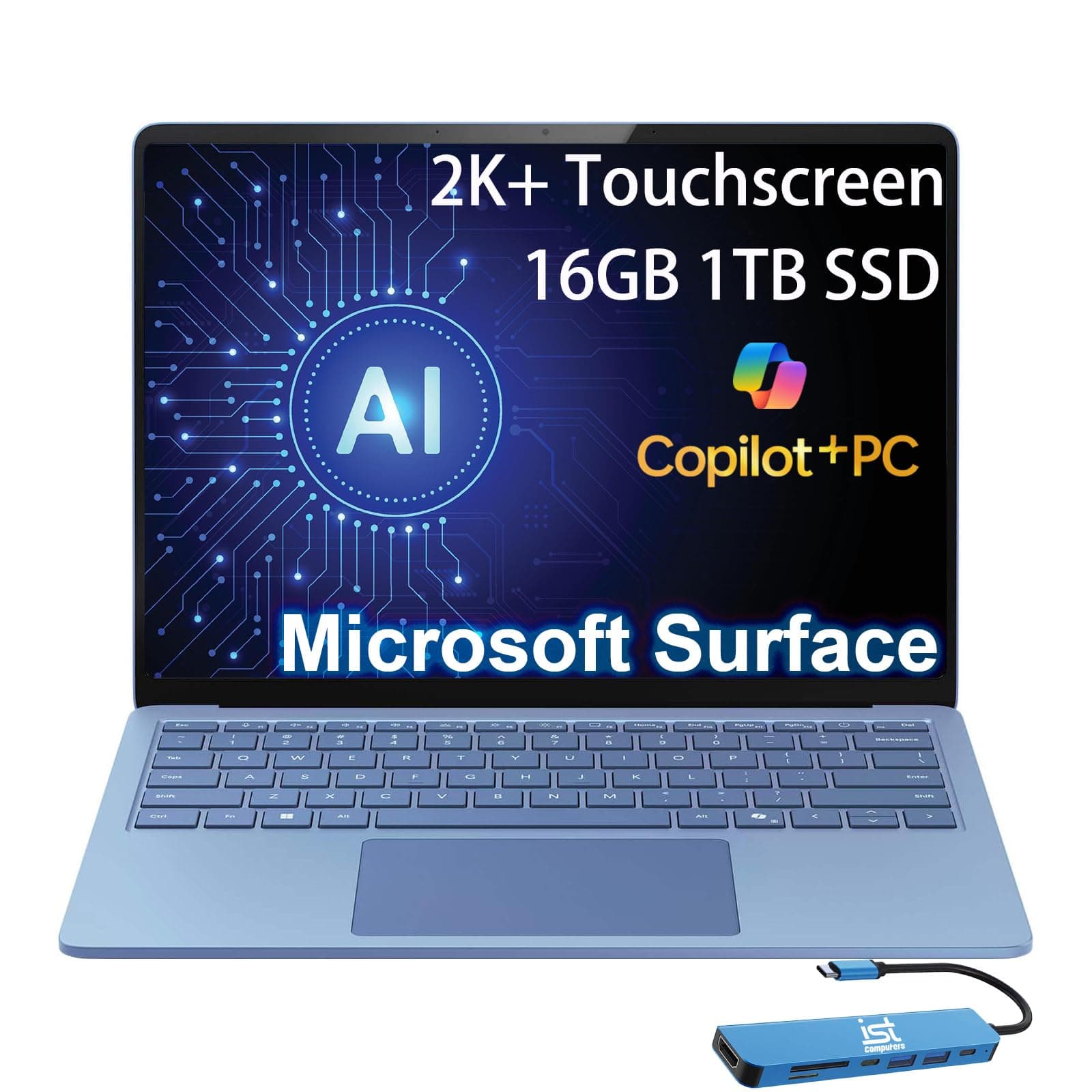 Surface Laptop 7 AI Copilot + PC for Business (13.8" 2K+ Touchscreen, Snapdragon X Elite (> Intel i7-1355U), 16GB RAM, 1TB SSD), 20-Hr Battery Life, Backlit, IST HUB, Win 11 Pro, Sapphire