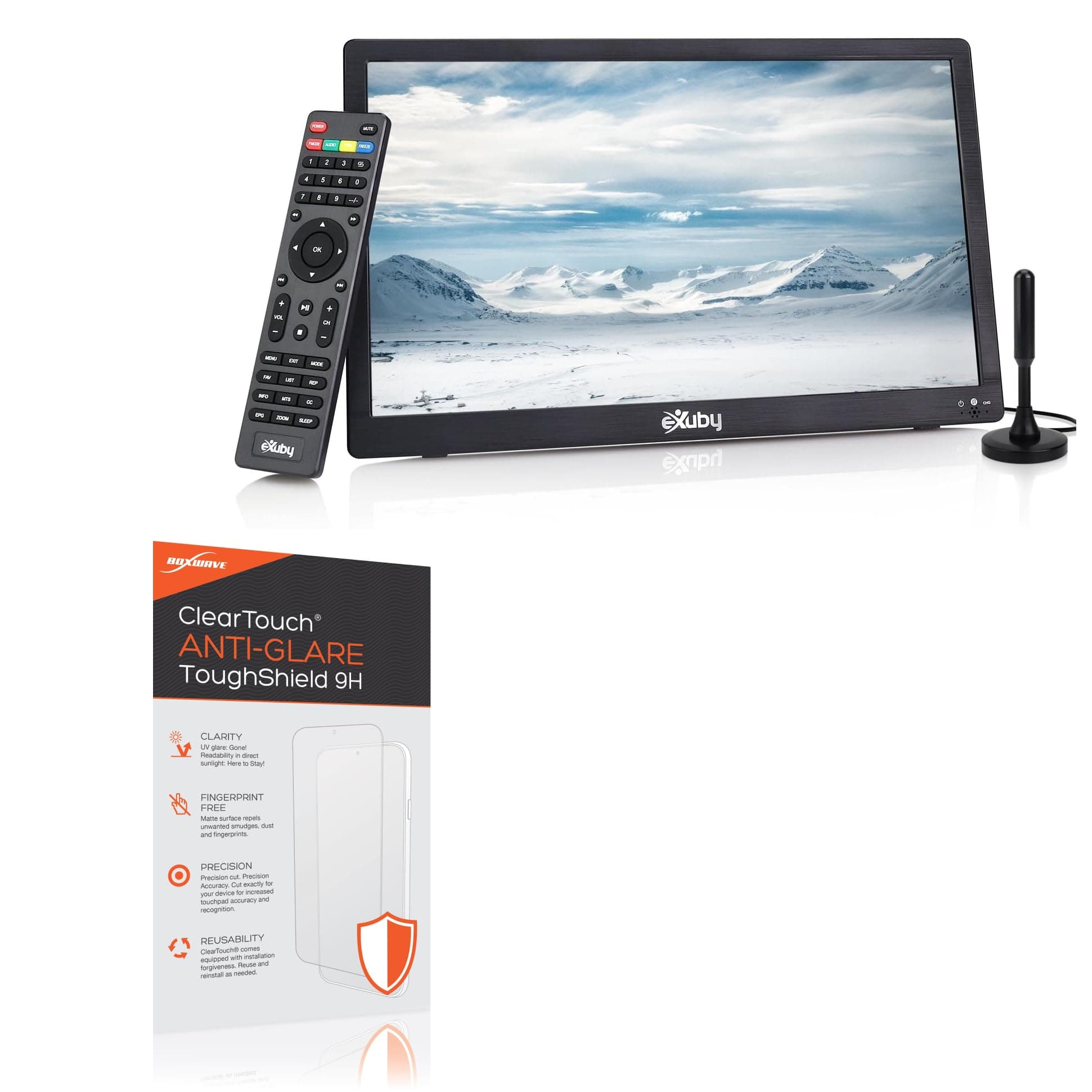 BoxWave Screen Protector Compatible with Exuby Portable TV (14 in) - ClearTouch Anti-Glare ToughShield 9H (2-Pack), Anti-Glare 9H Tough Flexible Film Screen Protector