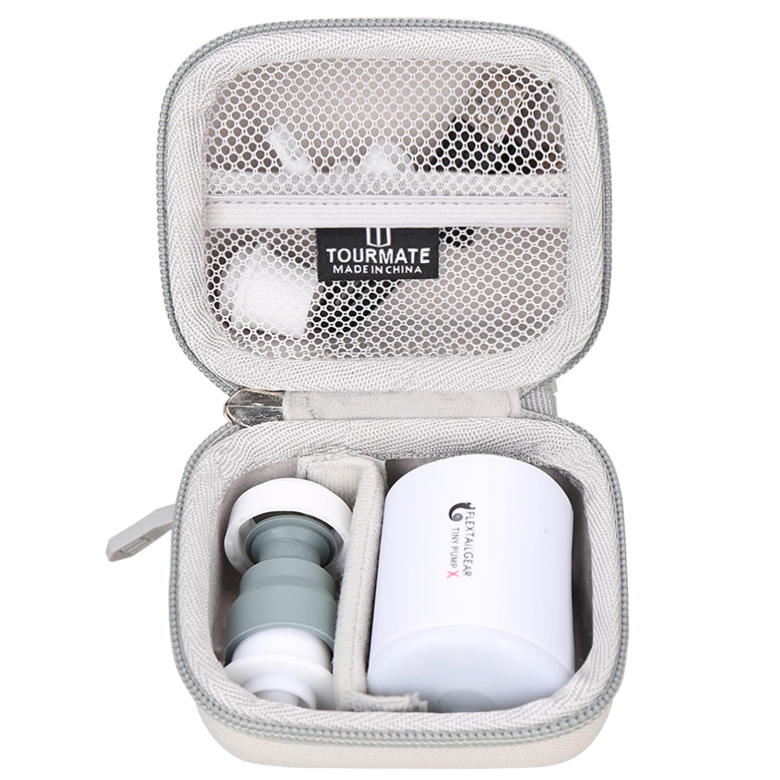 Hard Case Compatible for FLEXTAILGEAR Tiny Pump X, for FLEXTAILGEAR Tiny Air Pump 2X, Holder Case with Mesh Pocket for 5Pcs Nozzle and Accessories (Grey, Case Only)