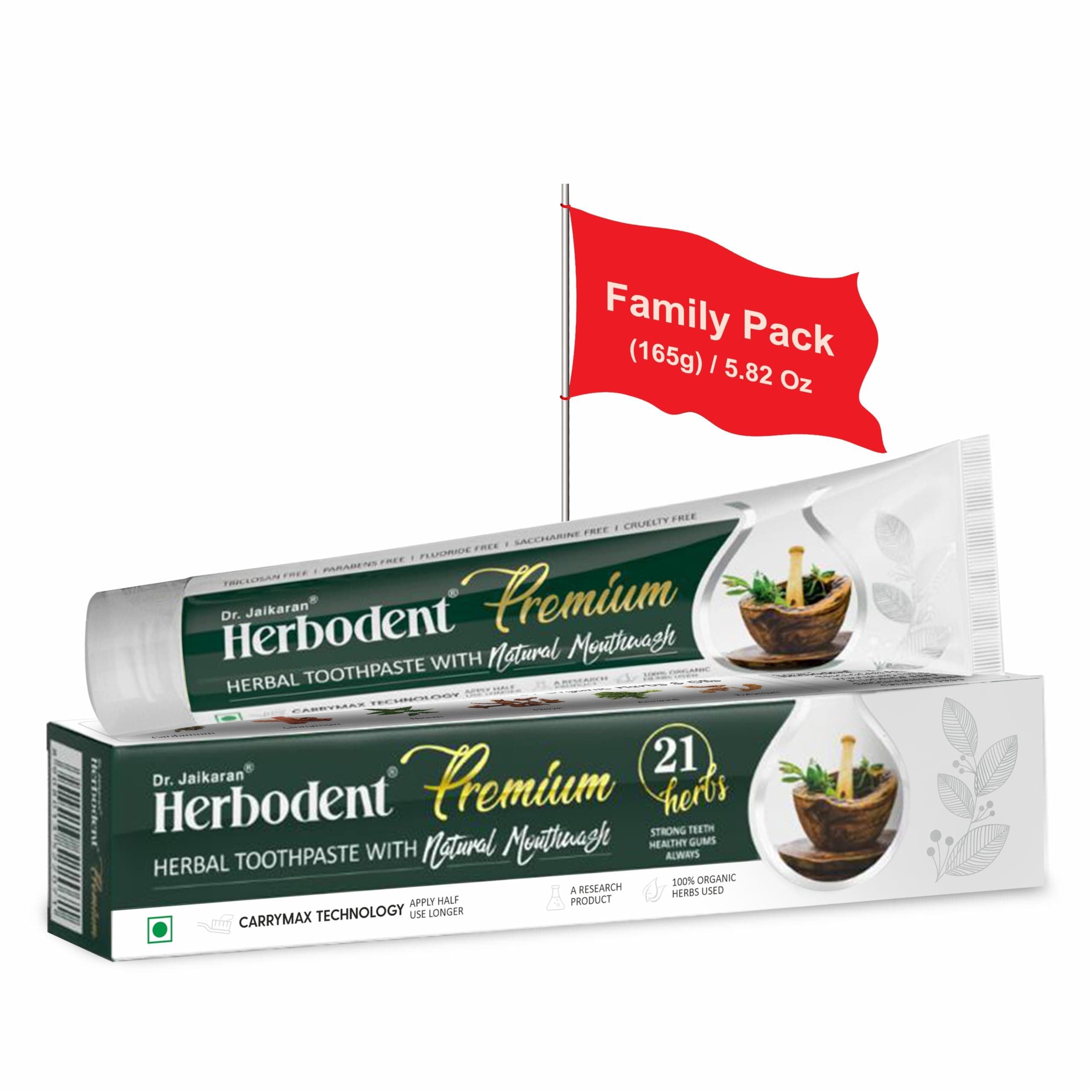 Premium Toothpaste - 5.82 Oz Pack of 1 | 21 Herbs for Strong Teeth & Healthy Gums- Neem, Clove, Cinnamon, Cardamom with Natural Mouthwash-No Paraben, No Fluoride, No Saccharin, No Triclosan