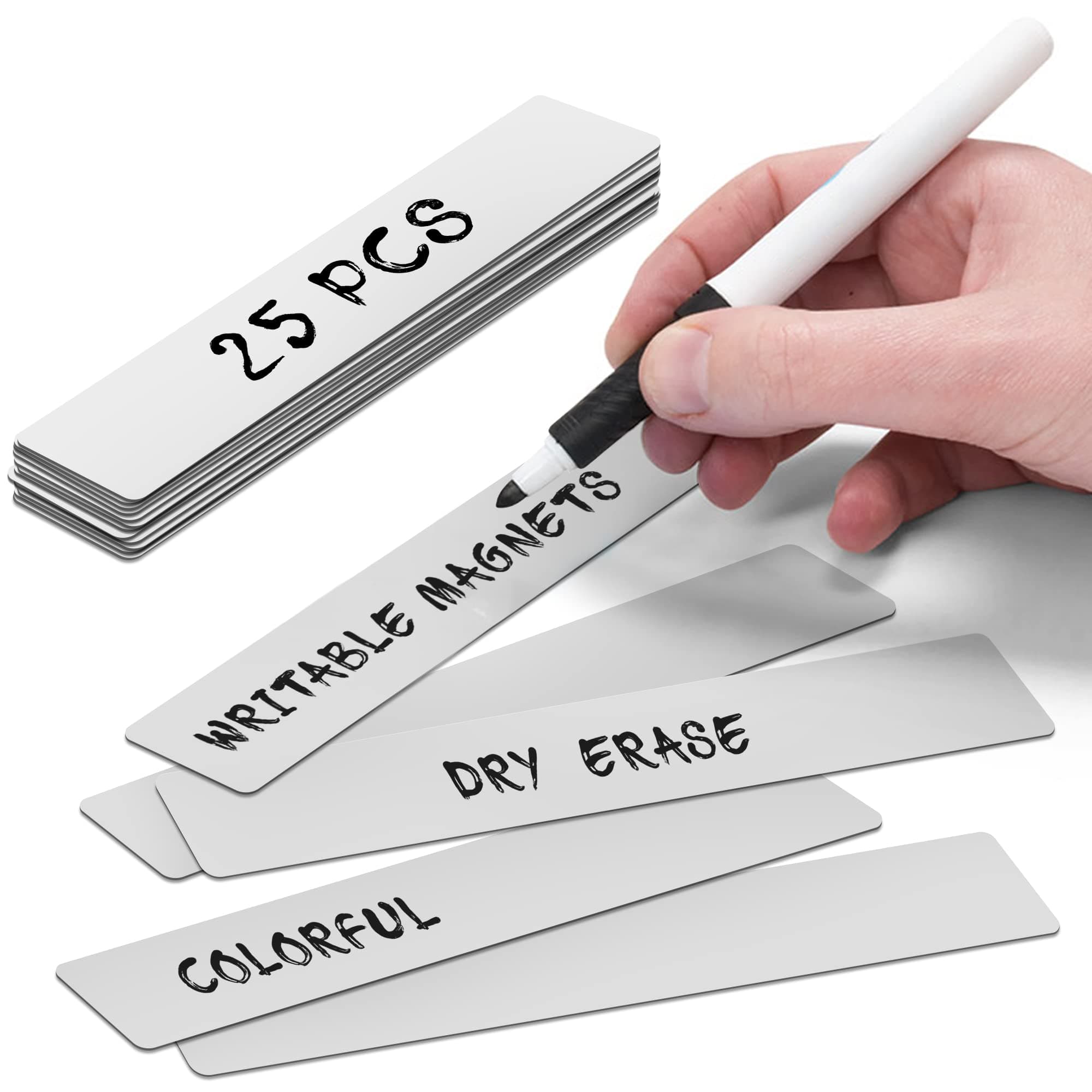 Magnetic Notes or Magnetic Sticky Notes 6 x 1 Inch - Grey - Set of 25 Magnets - Dry Erase - Write, Clean and Reuse