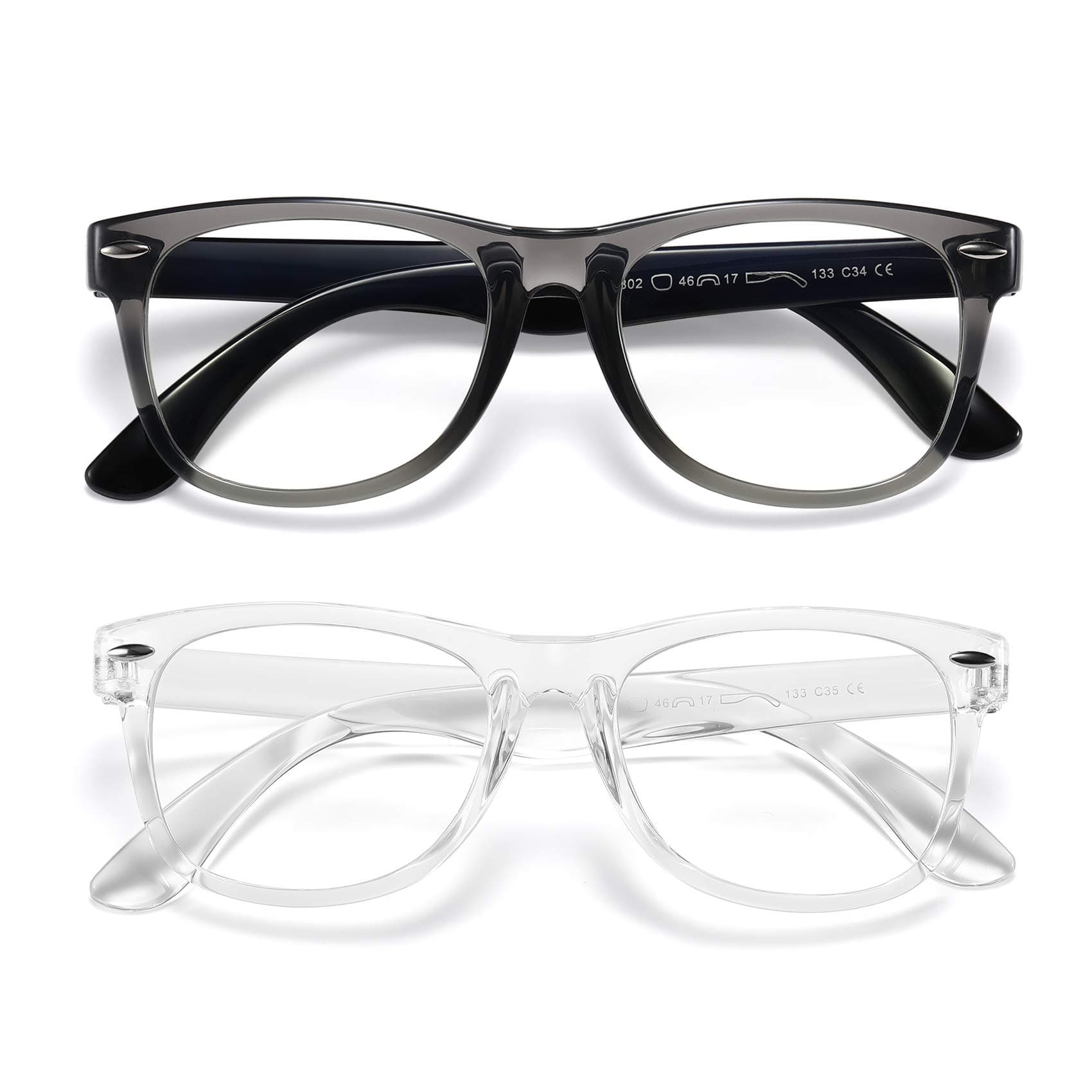 Kids Blue Light Blocking Glasses Girls Boys 2 Pack, Computer Video Gaming Glasses for Kids Girls Boys Age 3-10,Anti Blue Light & Headache (Transparent Black + Transparent)