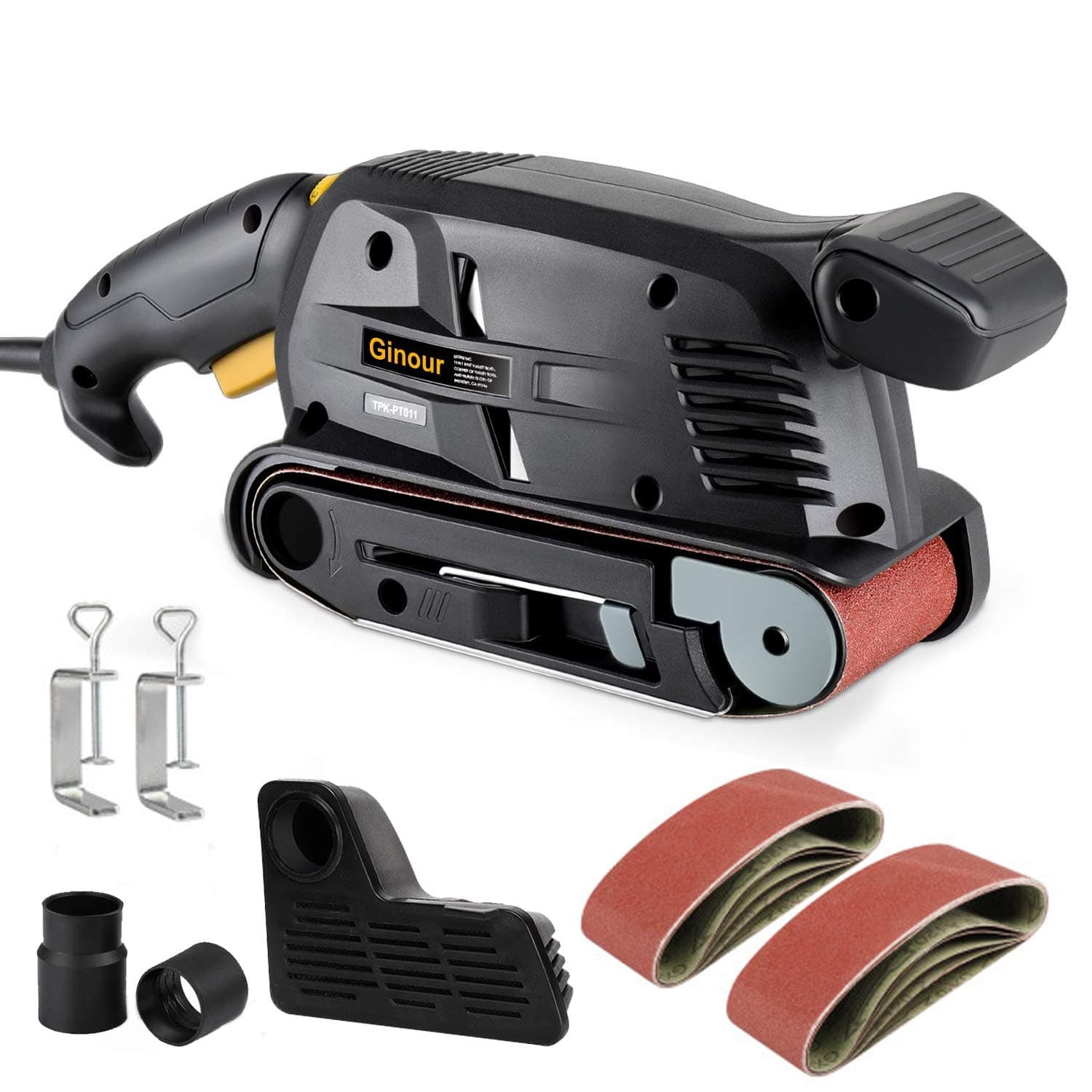 Ginour [ 2 in 1 ] Belt Sander and Bench Sander 5 Amp 3-Inch x 18-Inch, 6 Variable-Speed, Dust Box, 2 Vacuum Adapter, 2 Fixed Screw Clamps, Lock-on Button