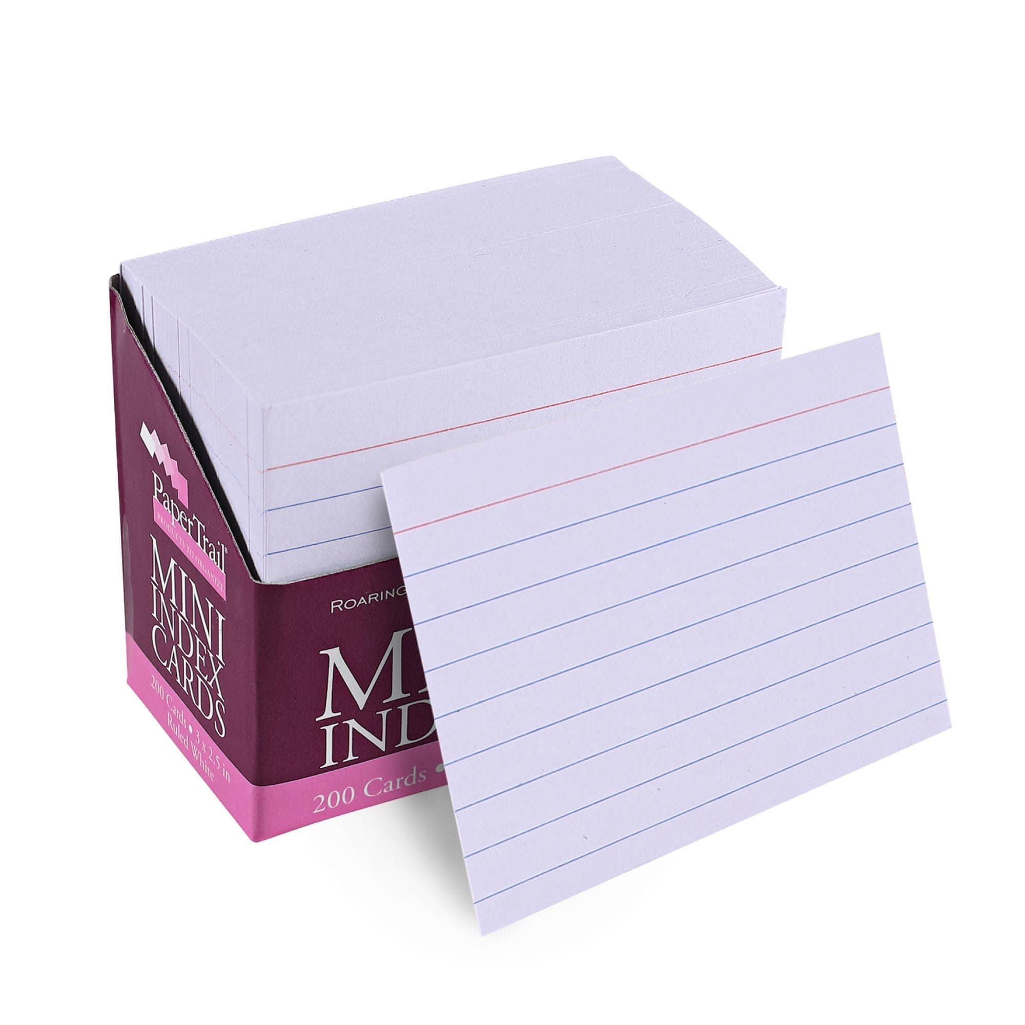 Roaring Spring Mini Index Cards 3"x2.5", 200 Count, 100# White Single Sided Ruled Paper, In Convent Tray Holder, Blank on Back