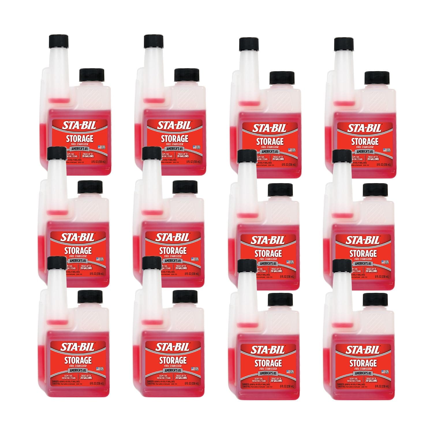 Storage Fuel Stabilizer - Keeps Fuel Fresh For Up To Two Years, Effective In All Ethanol Blended Fuels, Treats Up To 20 Gallons, 8oz (22208-12PK), Red