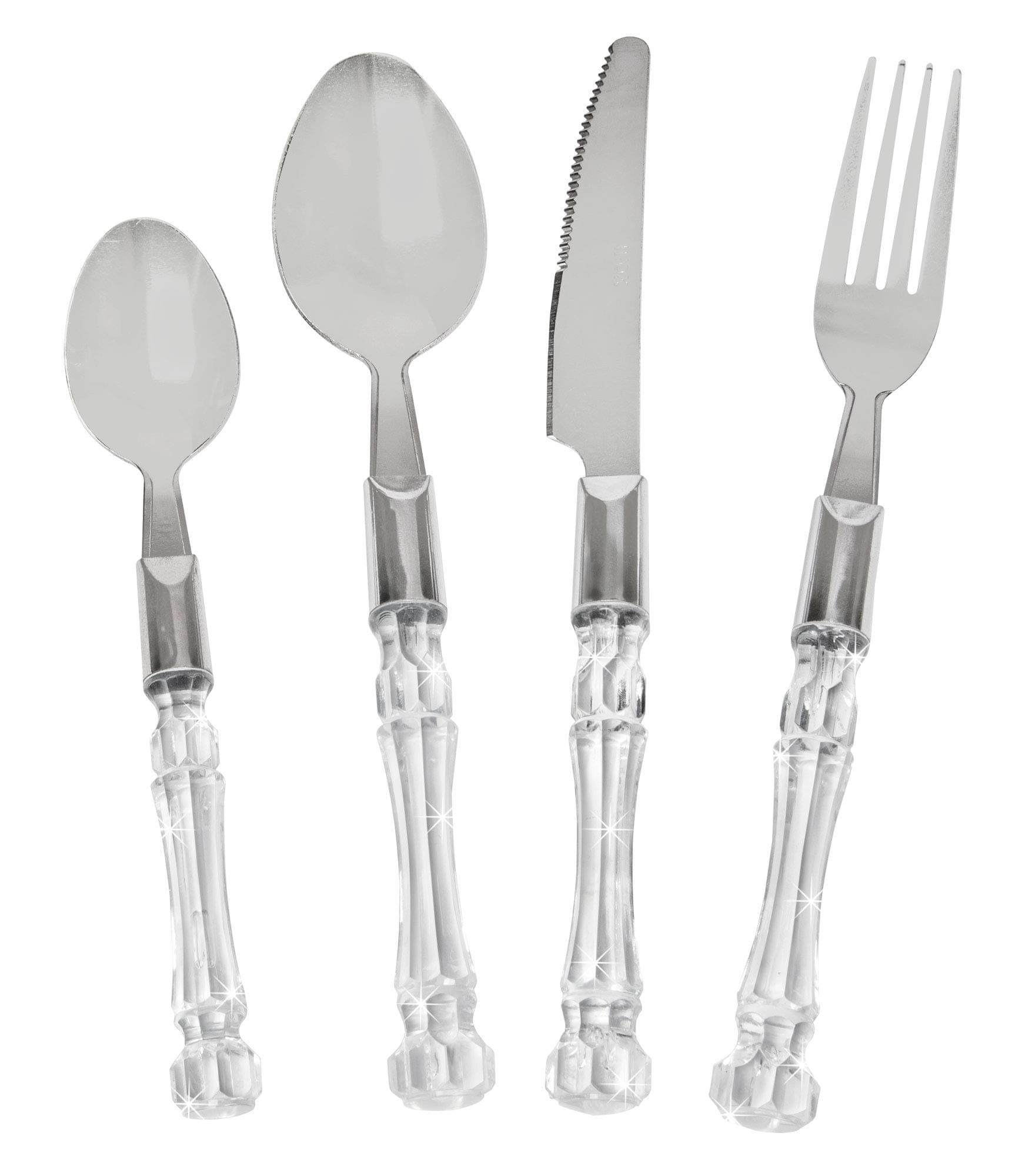 Acrylic and Stainless Steel Silverware Set, 16-Piece Flatware Set with Faux Crystal Handle, Elegant Cutlery Set Including 4 Knives, 4 Dinner Forks, 4 Soup Spoons, 4 Spoons, Mirror Polished, Service Fo