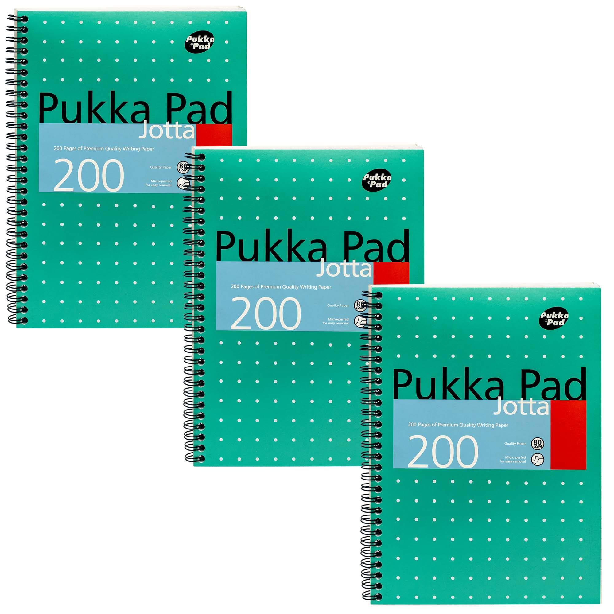B5 Metallic Jotta Book 3-Pack for Home, School, and Office – 10 x 8 in – Wirebound Notebook with 8mm Lines and 80GSM Paper – Features Perforated Edges - 200 Pages, Green