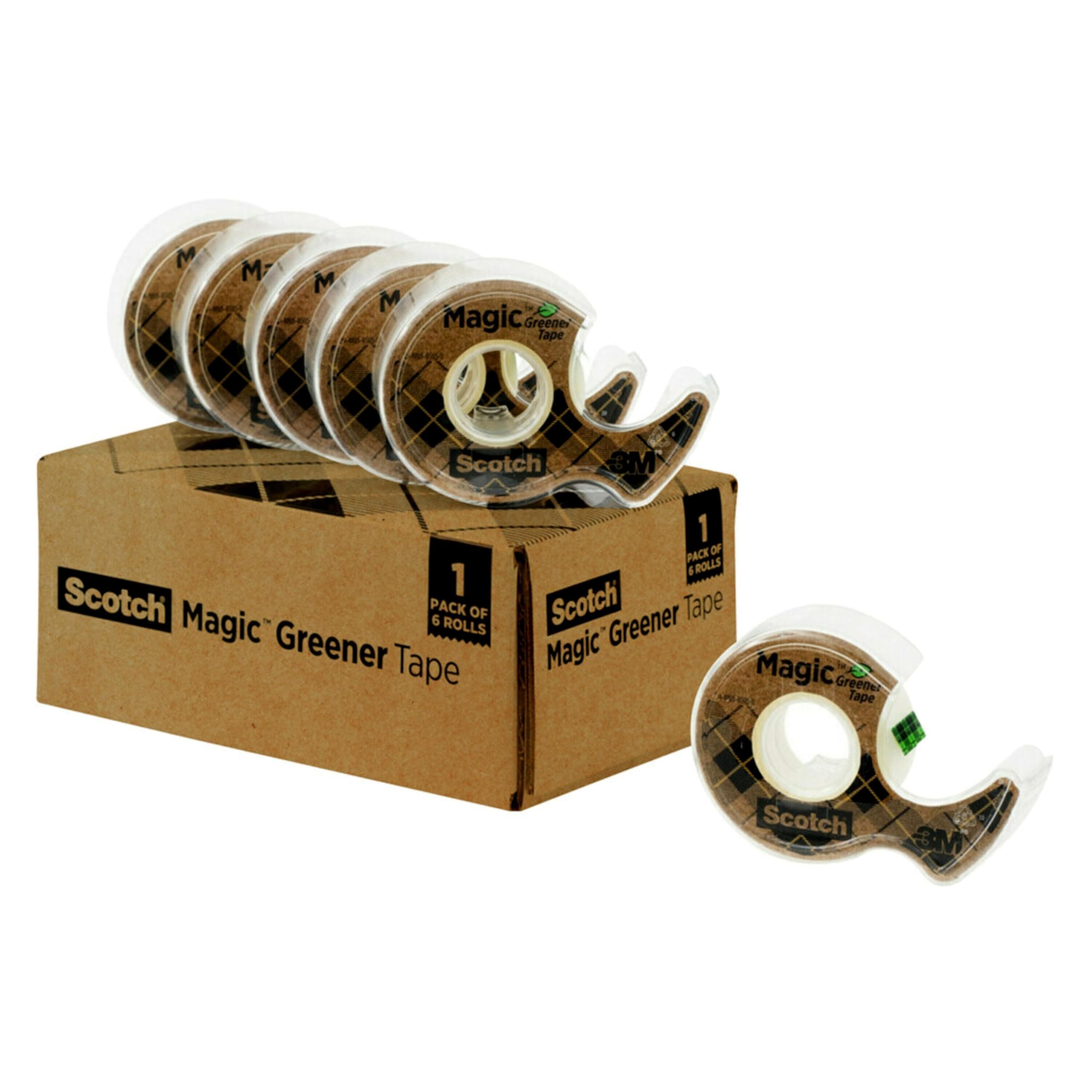 Scotch Magic Greener Tape, 6 Rolls, Great for Gift Wrapping, Numerous Applications, Invisible, Engineered for Repairing, 3/4 x 600 Inches, Dispensered (6123)