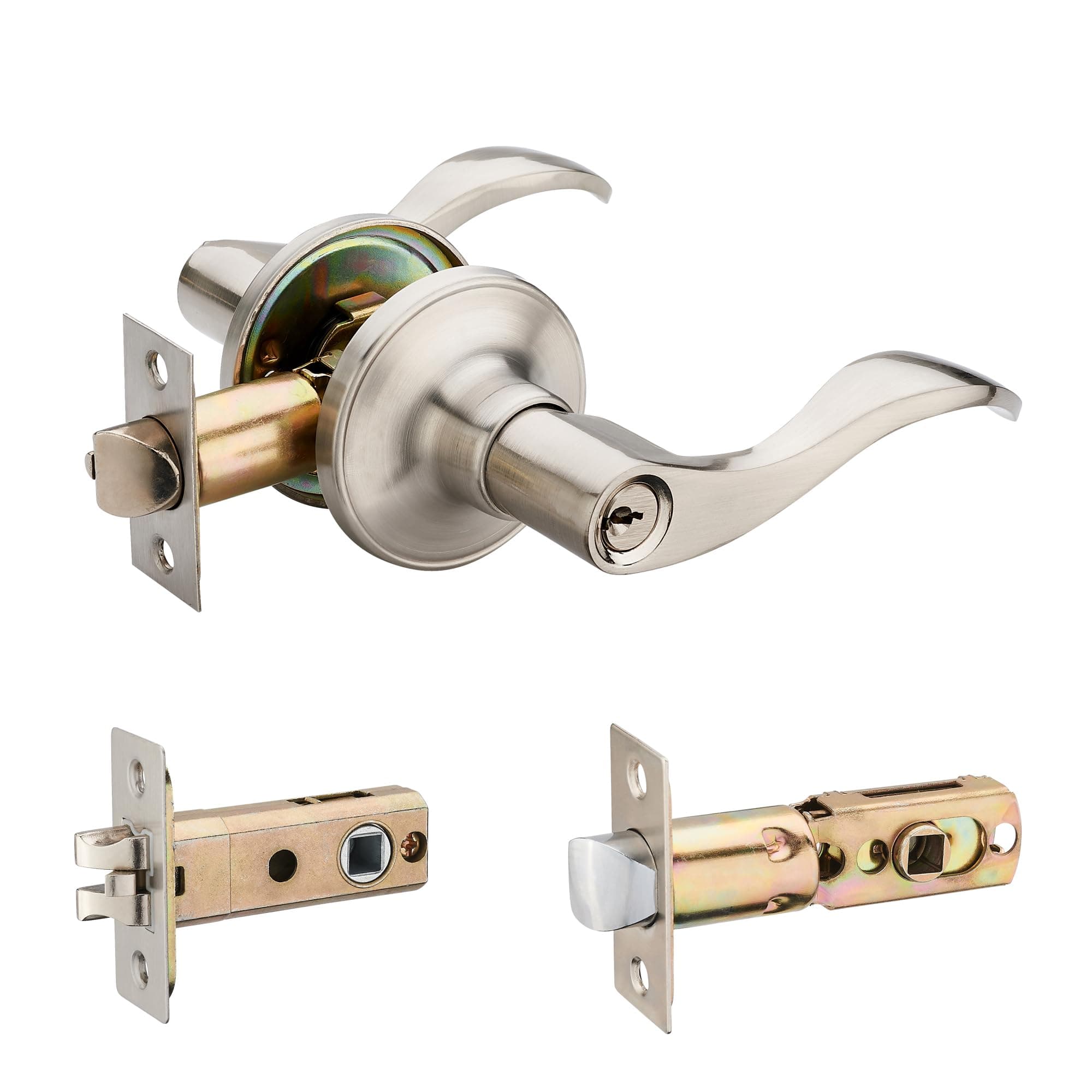 – Wave Lever Keyed Entry Door Lock/Door Knob Hardware Wave Handle and Closet Lockset(805SN-R)