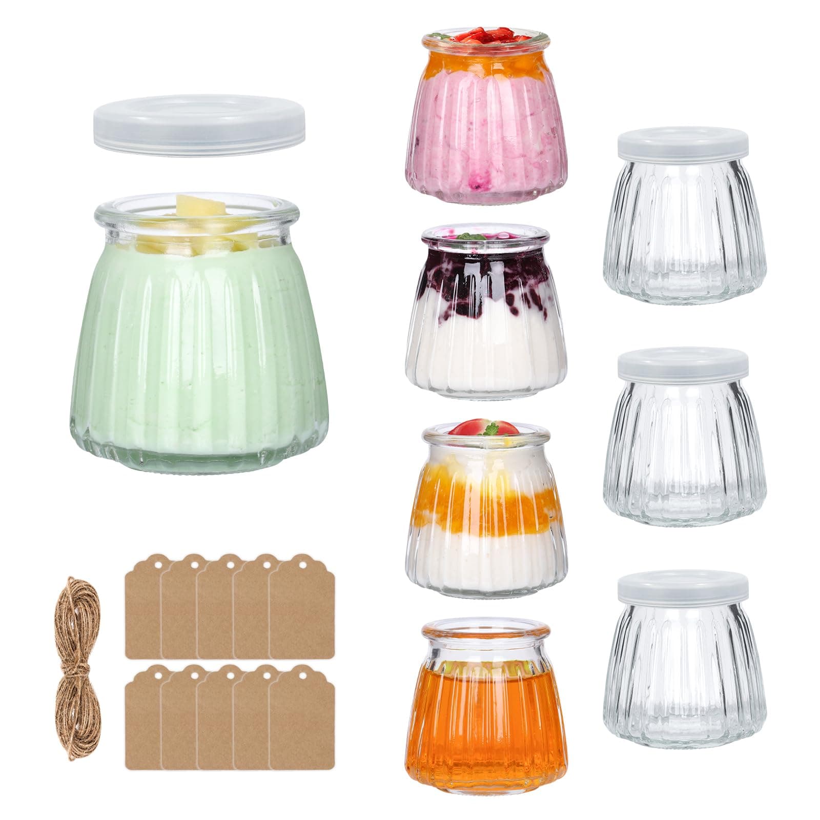 4 oz Clear Glass Mini Jars with Airtight PE Lids, Set of 8 Small Canning Jars for Yogurt, Jam, Honey, Pudding, Spices - Reusable Storage Jars for Meal Prep, Overnight Oats, Wedding Favors, DIY Crafts