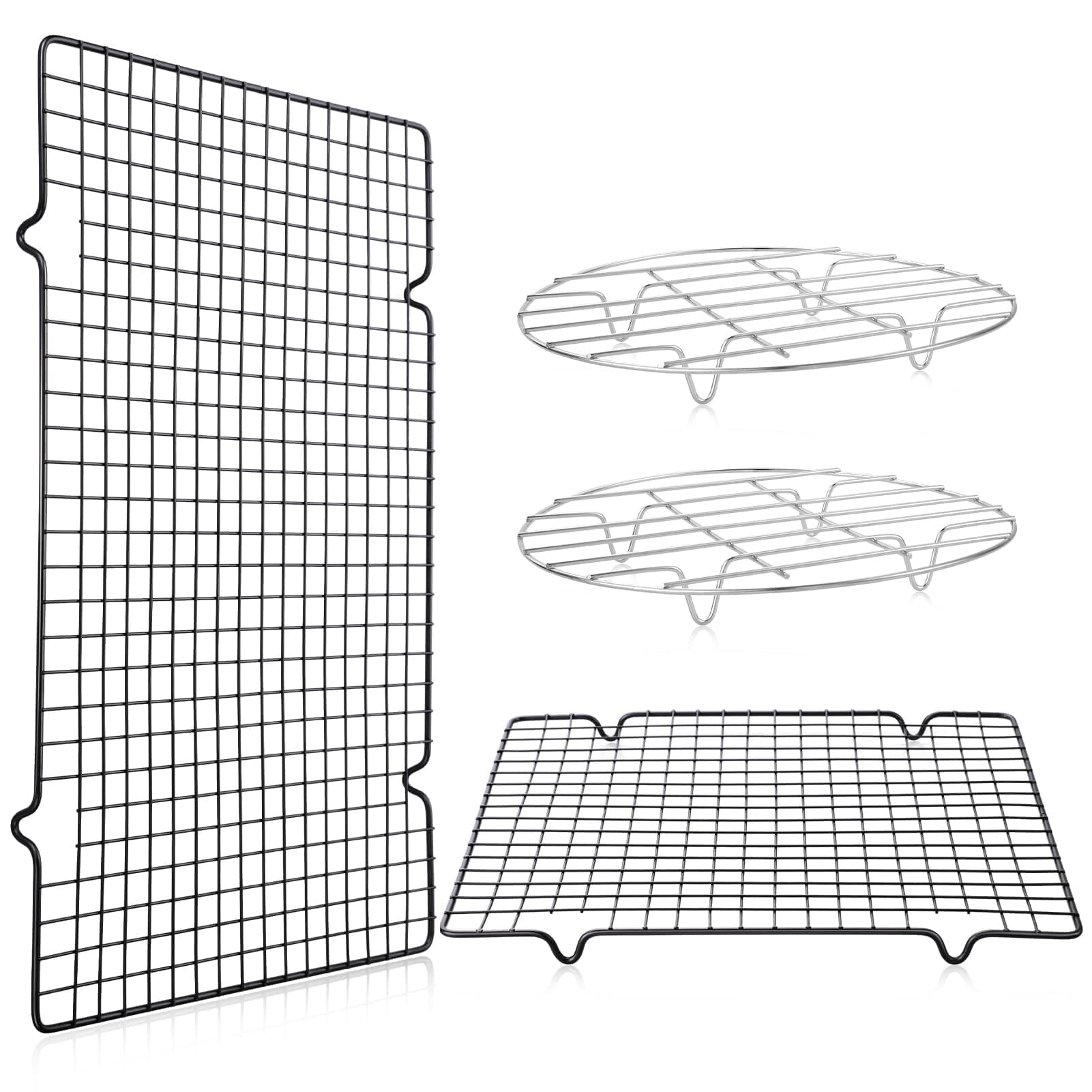MAKINGTEC 4 Pack Cooling Racks for Cooking and Baking Thick Wire Stainless Steel Baking Racks Nonstick Wire Grids Rack for BBQ Grilling Roasting Steaming Baking Drying(Square&Round Fit Various Sizes)