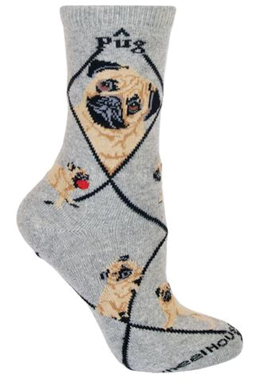 WHD Pug Dog Gray Large Cotton Socks
