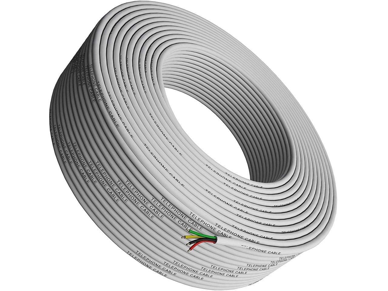 Phone Cable 300ft Rounded White Roll (100m Long) 4x1/0.4 26 AWG Gauge Solid Wire -Round Telephone Cord Line Extension Bulk Rool Reel -compatible with RJ11 4P4C Crimp End Connector Jack - Tupavco TP801