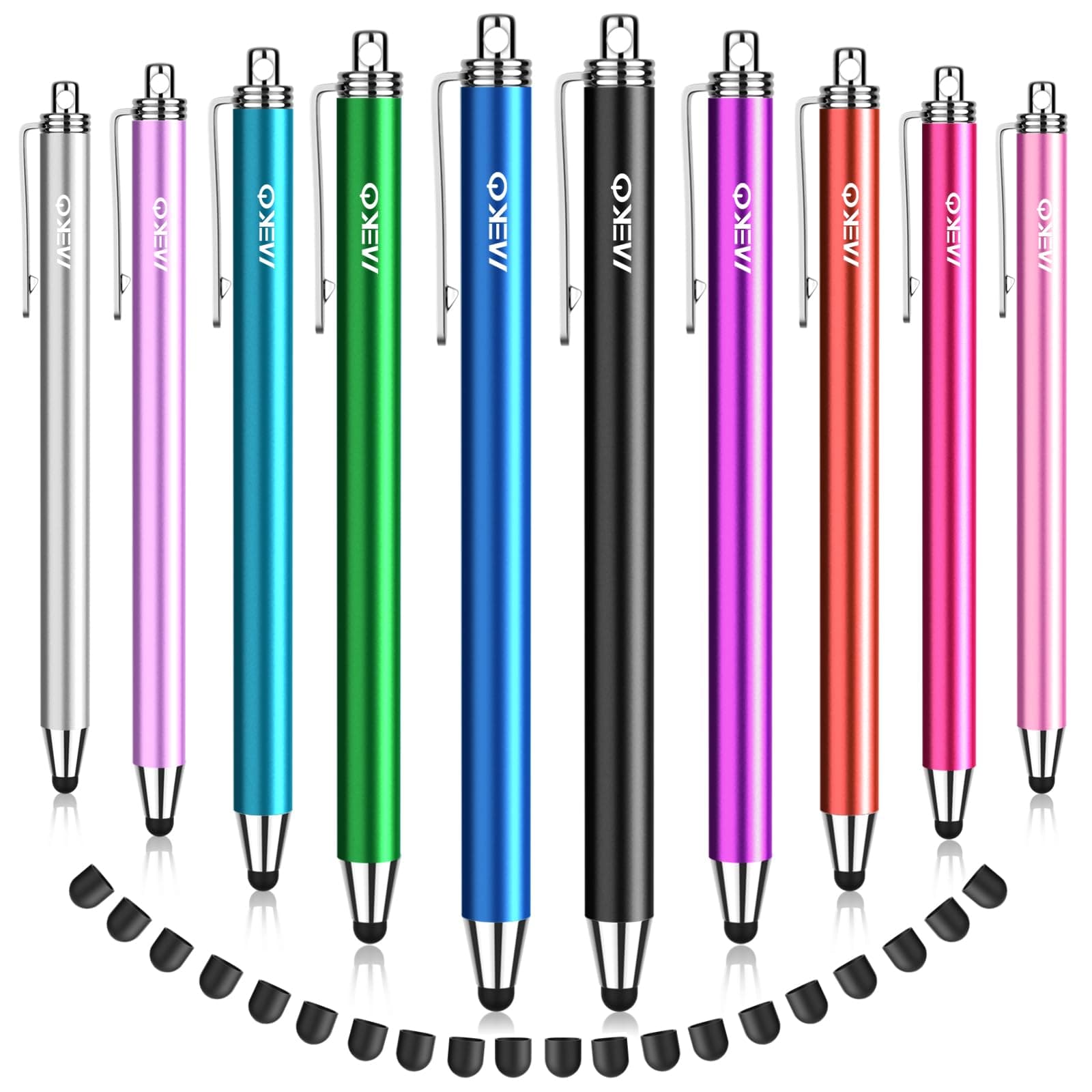 Stylus Pens for Touchscreens,MEKO 10 Pack Thin Rubber Tip Stylus Replaceable Tip Feature Bundle W/ 20 Pcs Replacement Tips for iPad iPhone Tablets Smartphone&All Touch Screen Devices(10 Stylus+20Tips)