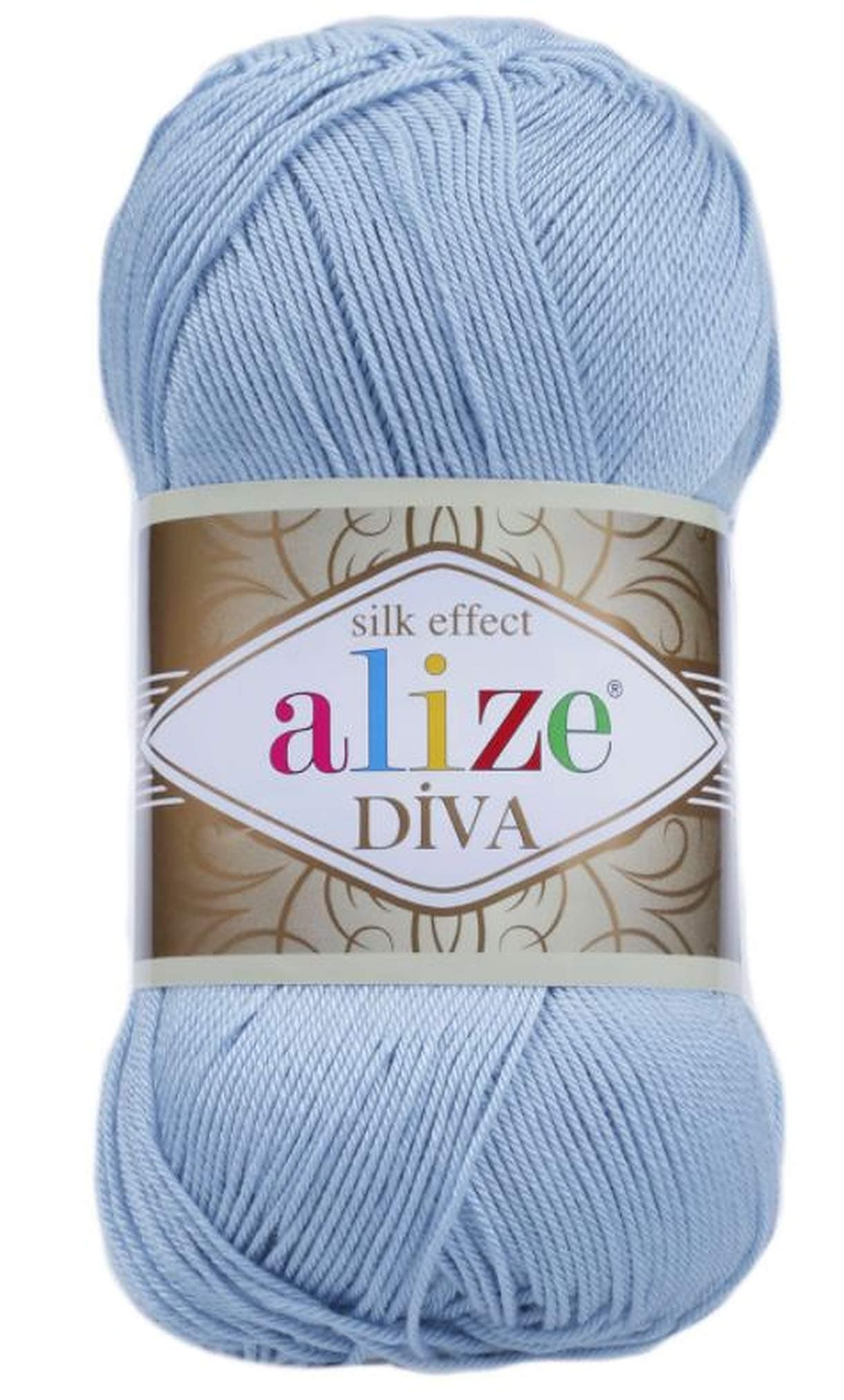 Alize Diva Silk Effect 100% Microfiber Acrylic Yarn 1 Ball skeins 100gr 383yds Color (350 - Sea Blue)
