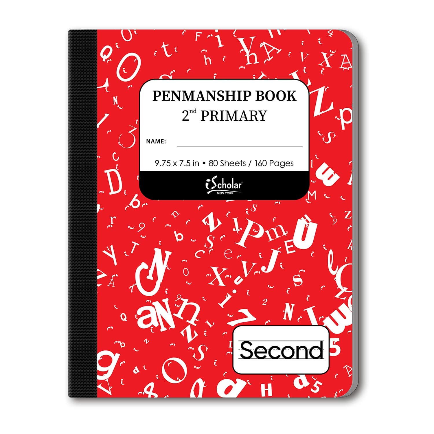 iScholar Grade 2 Primary Composition Book, 7.5 x 9.75 Inches, 80 Sheets, Skip Line Ruling, Red Marble (10029)