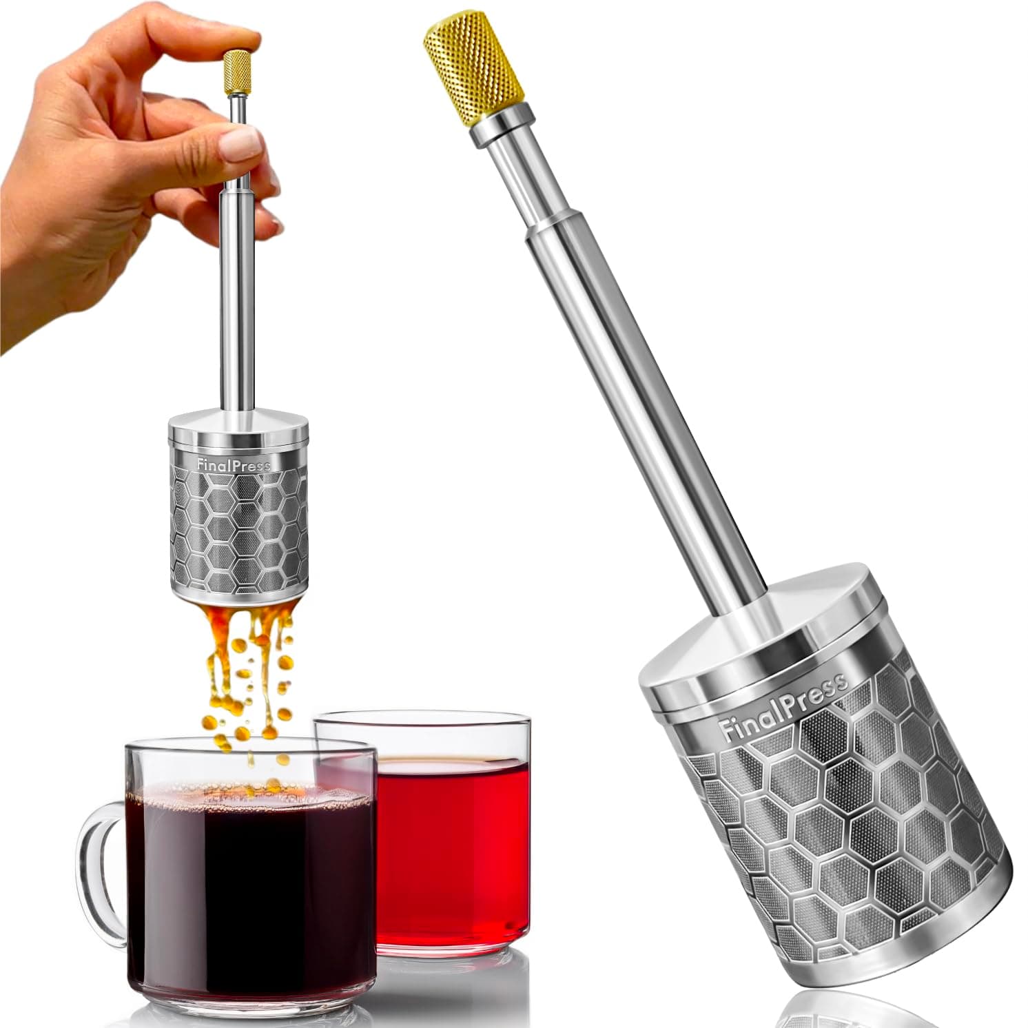 FinalPress Coffee and Tea Maker - Press the Plunger to Brew Anywhere - 304 Stainless Steel