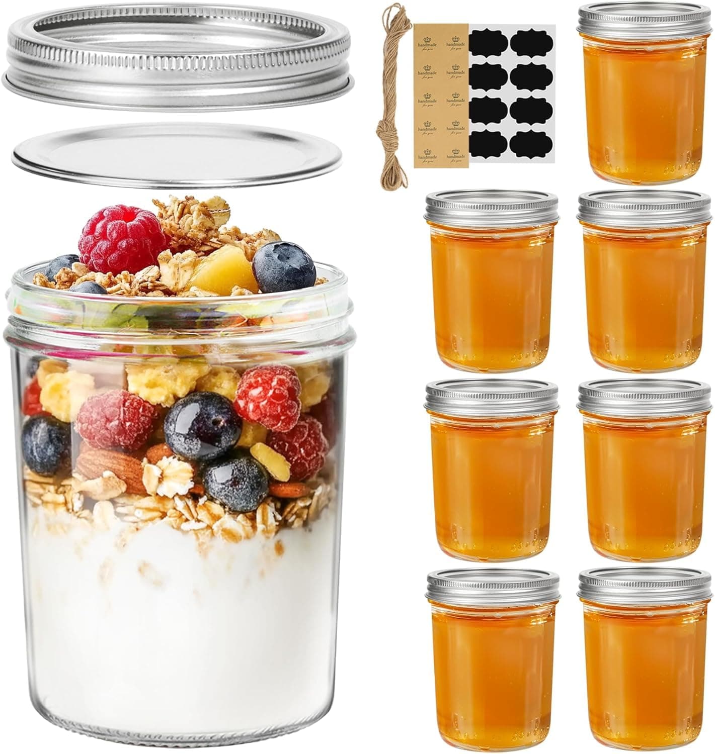 470 ml Preserving Jars with Screw Lids Pack of 8 Clear Glass Labels Jam Jars Perfect for Homemade Spices, Jelly, Jam Fermentation Jar Mason Jar with Lid
