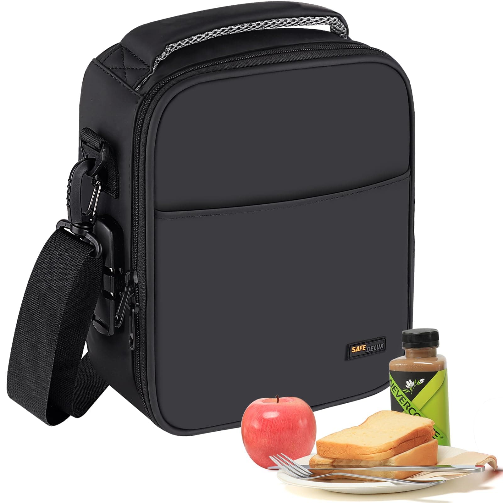 Lockable Lunch Box with Combination Lock,Insulated Lunch Bag Reusable Leakproof Cooler bag For Travel Work (Black)