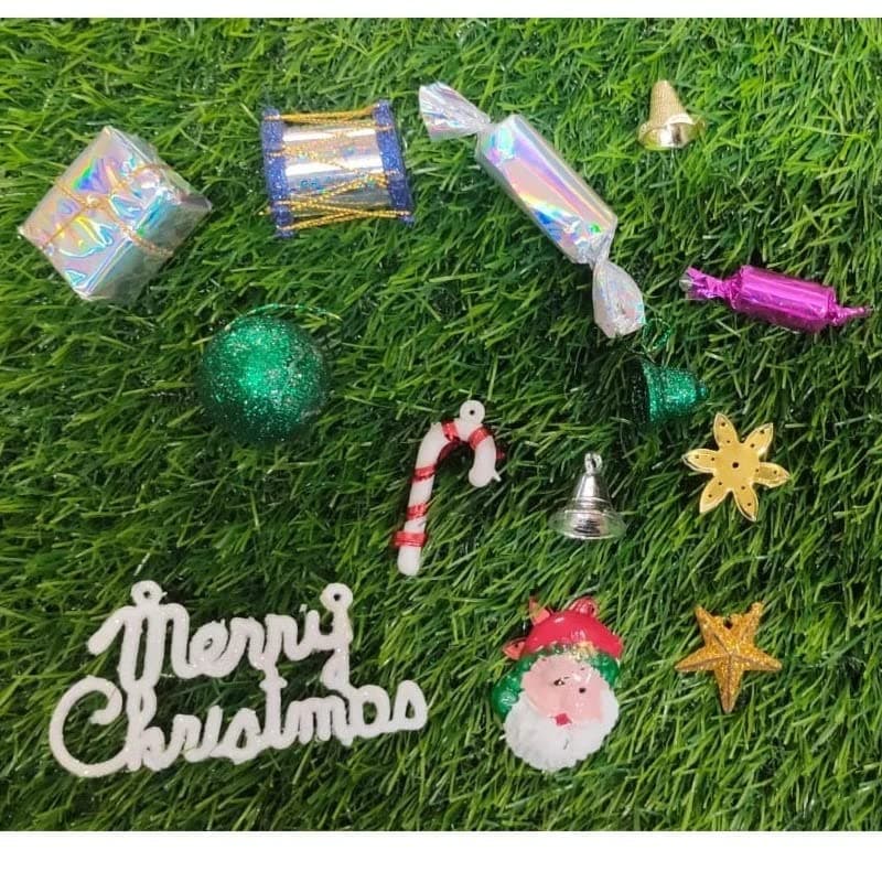 Ratehalf Christmas Decoration Set Small/Mini Christmas Tree Decorations Set (Balls, Bells, Gifts, Drums, Stars, Candy Sticks & Santa Claus and Candy, Merry Christmas Hanging)
