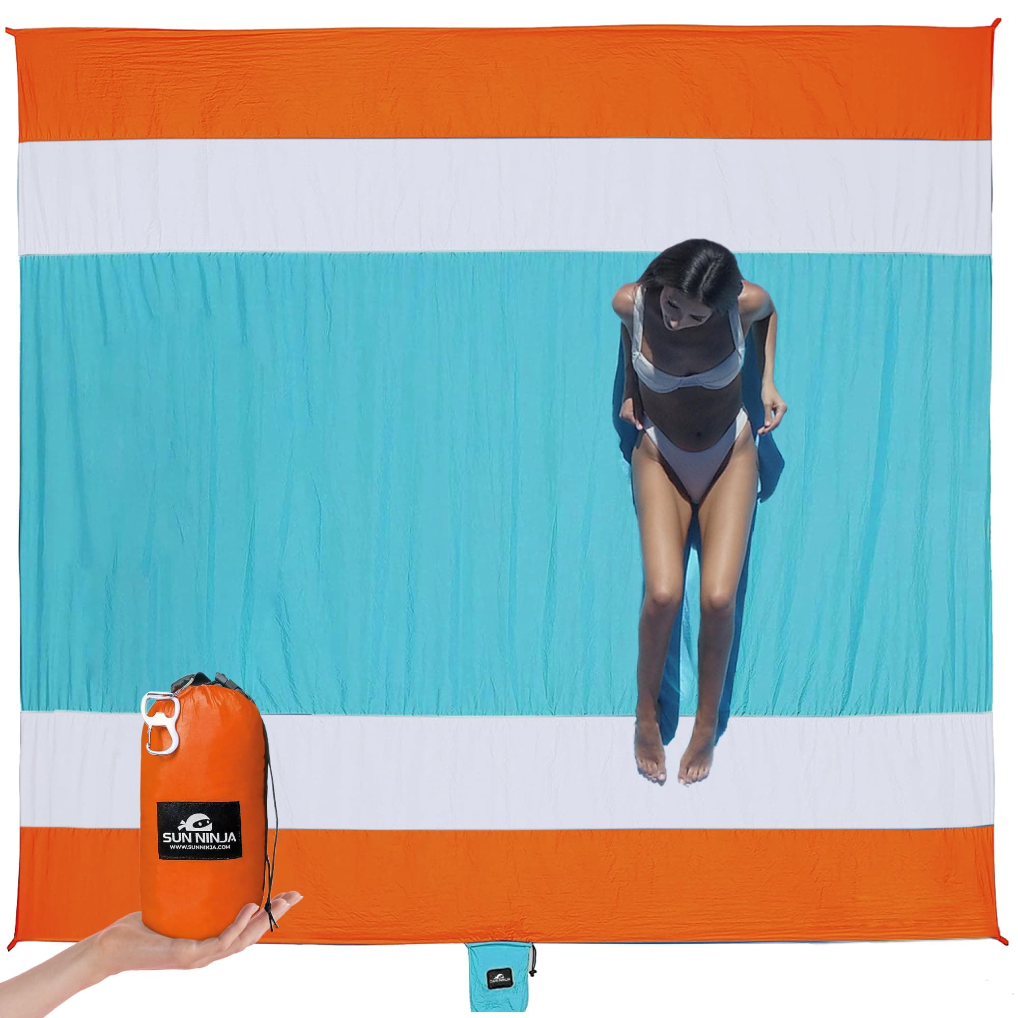 SUN NINJA Sand Proof Beach Blanket - Sand Free Beach Mat, Lightweight & Quick Dry Beach Essentials with Travel Bag, Giant Beach Blanket (10'x9') Perfect for Outdoors, Picnic, Camping & Travel