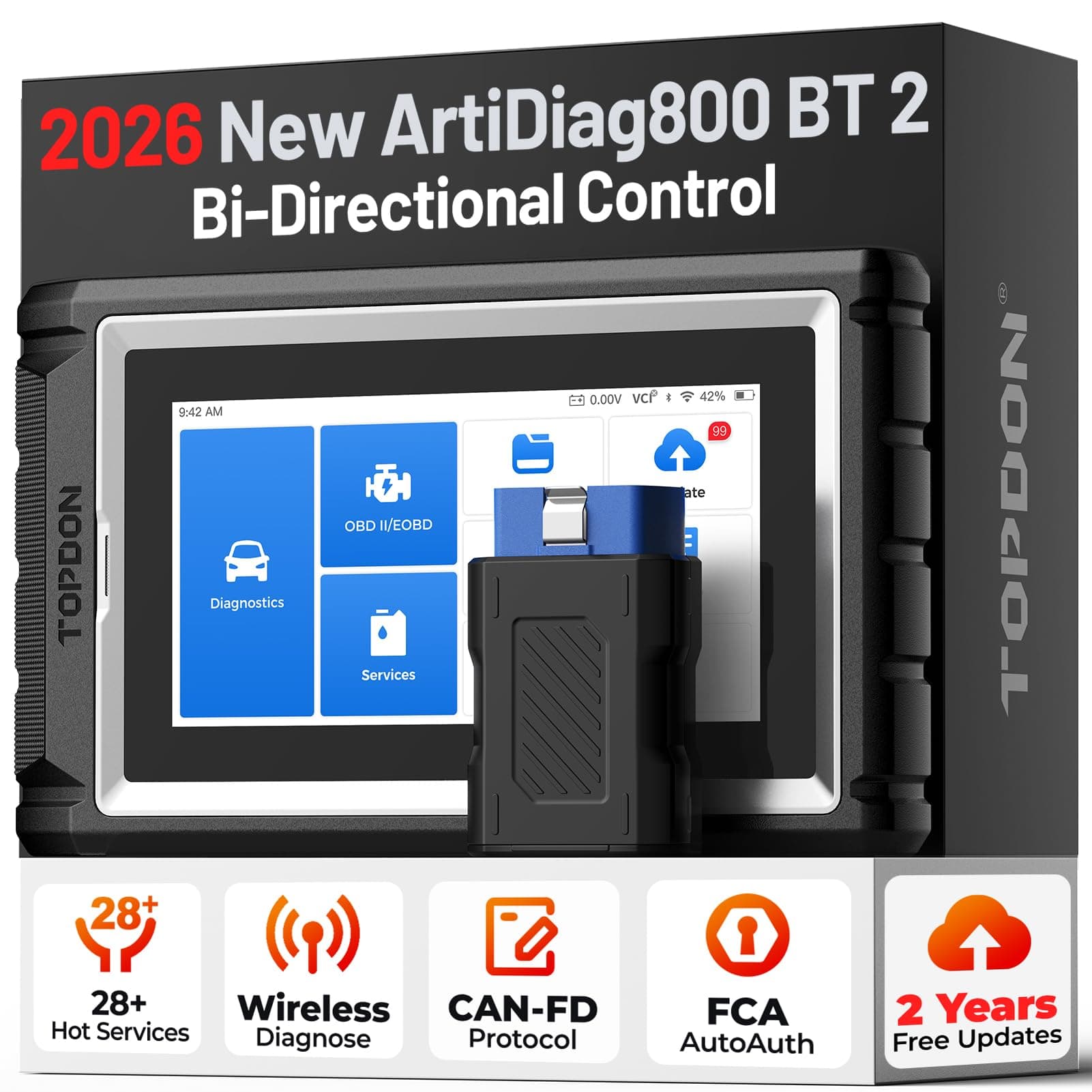 AD800BT 2 OBD2 Scanner, 2026 Bidirectional Scan Tool, Function as AD900 Lite AD Pro, All System Automotive Diagnostic Scanner, Active Test, 28+ Reset Service, FCA Autoauth, 2 Years Free Update