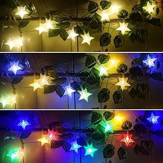 HUGSVIK 50 LED Star String Lights for Bedroom, Multicolor Changing Star Lights for Kids Tent, Battery Operated Christmas Lights for Bedroom Kids Canopy Play Tent Xmas Tree Wedding Party Decor