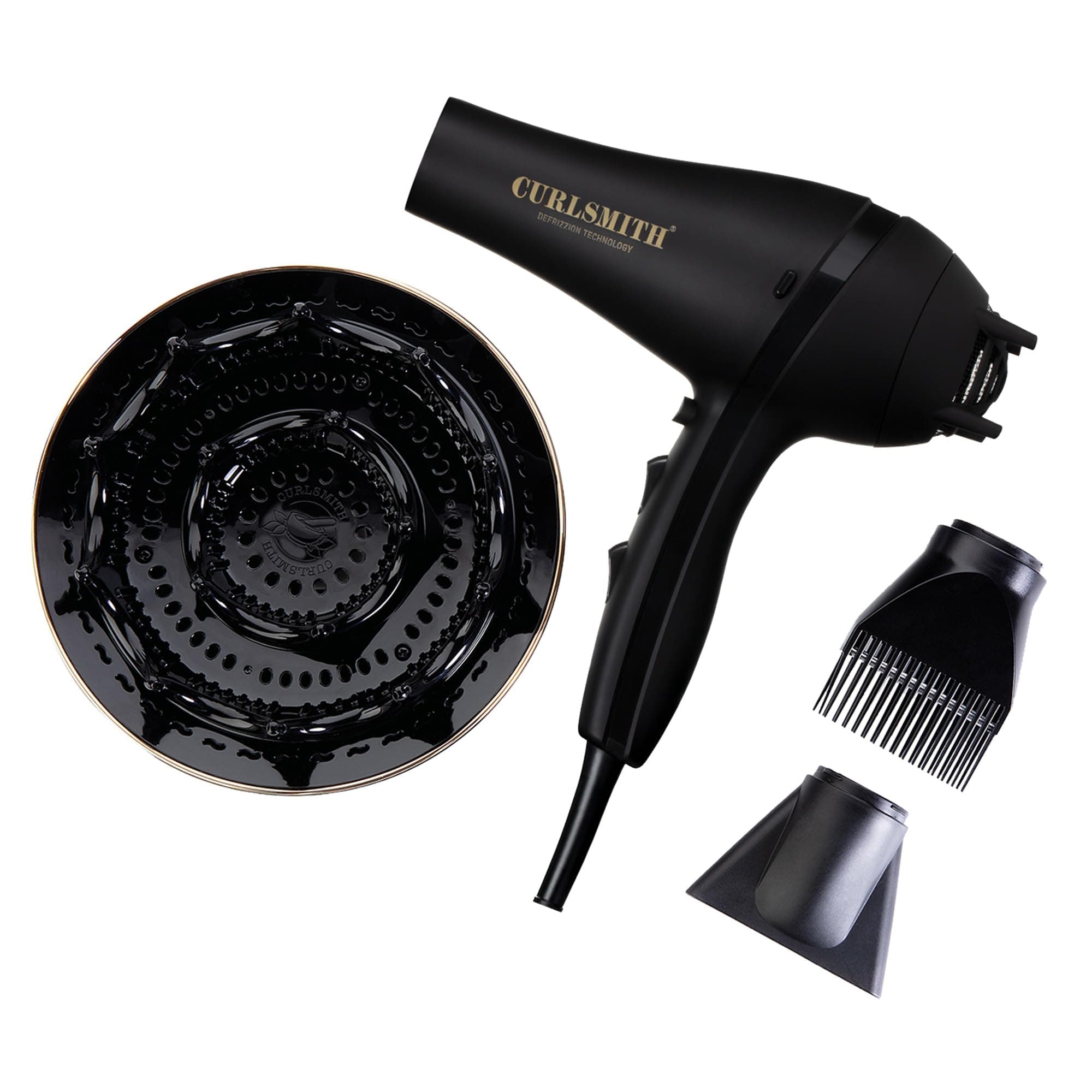 CURLSMITH Defrizzion Hair Dryer with Extra Large Diffuser, for Curly Hair, Reduce Frizz, 3 Speeds, 4 Heat Settings, Infared, Ceramic Heat