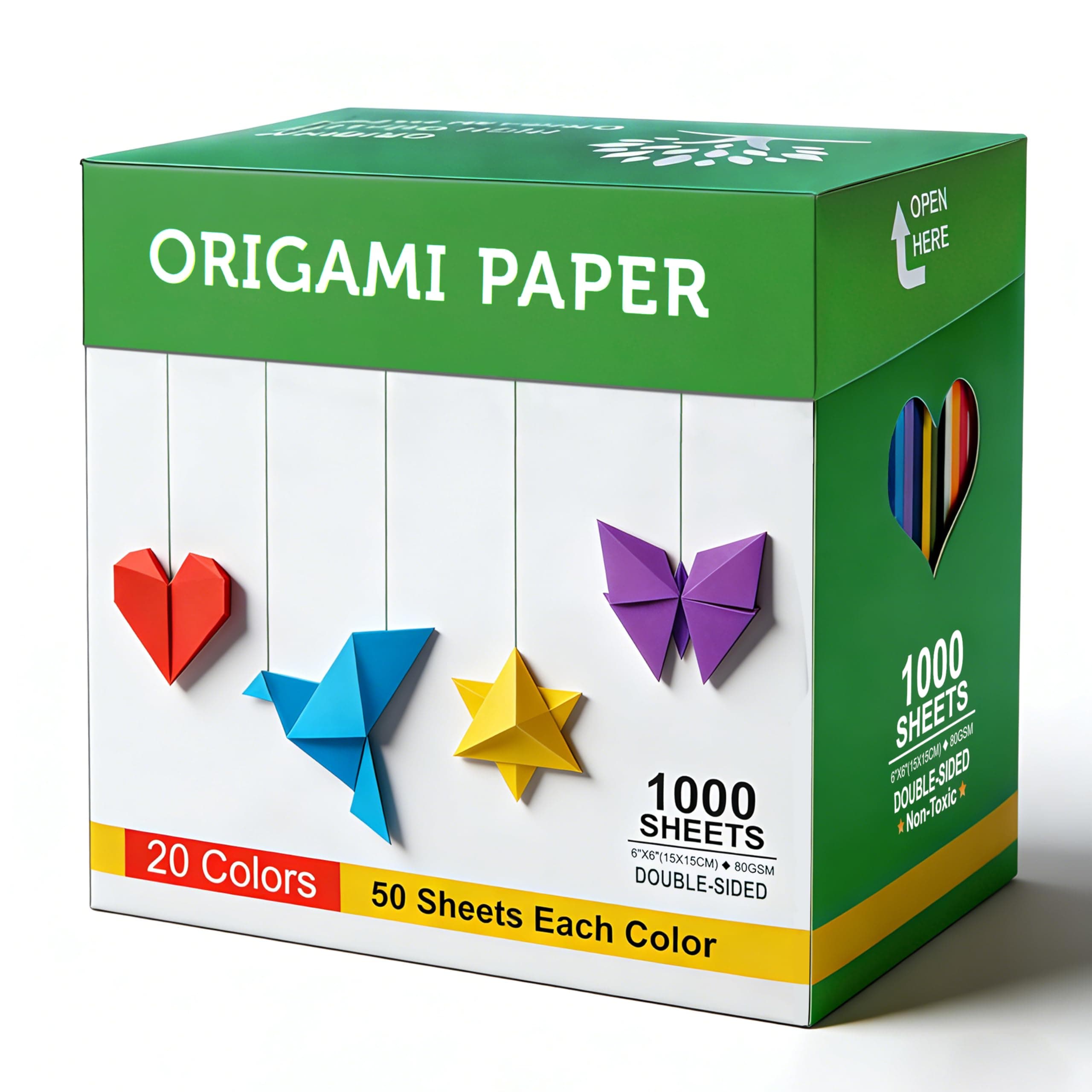 BUBU Origami Paper Kit 1000 Sheets 6 Inch Square Double Sided Color 20 Vivid Colors for Origami Crane, Butterfly, Heart,Perfect for Beginners,Kids,Adults & School DIY Handmade Craft Lessons