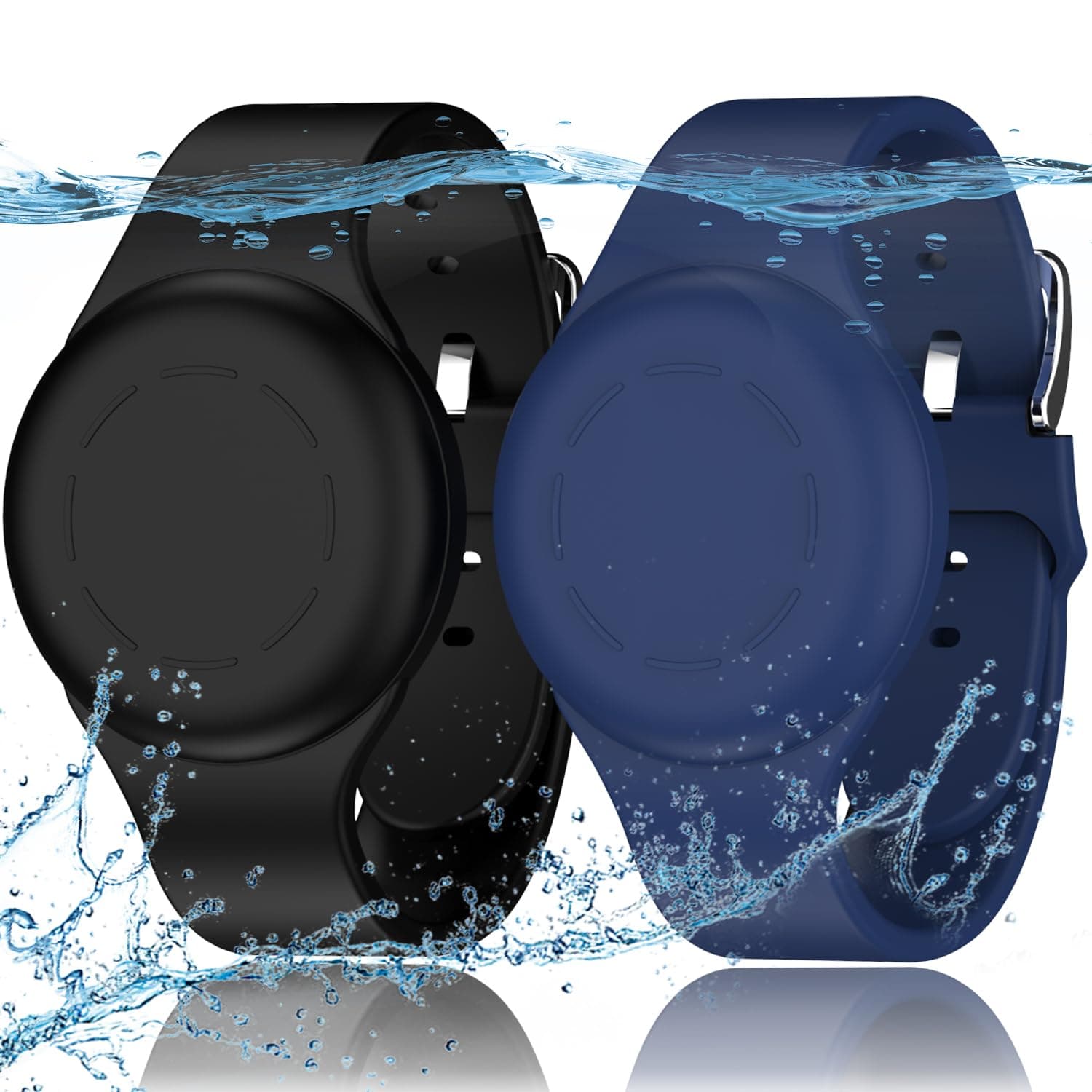 R-fun Waterproof for Air Tag Bracelets [2 Pack] Compatible with Apple Air Tag Finders with Soft Silicone,Anti Lost GPS Item Finders Case Cover,Night Blue/Black
