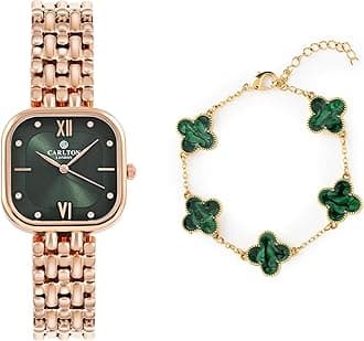Women Green Dial Watch and Bracelet | Stainless Steel, Premium, Stylish Analog Wrist Watch with Golden Strap & Bracelet Set, Elegant Quartz Timepiece | Water Resistant | Luxury Square