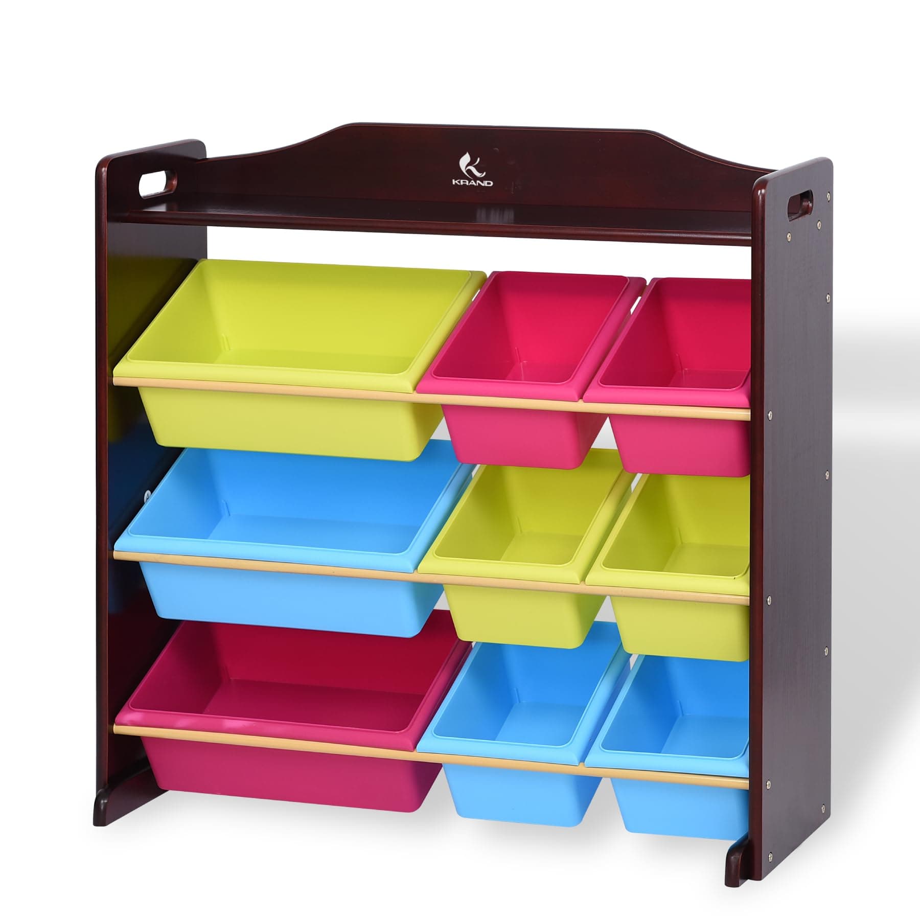 KRAND Toy Storage Organizer for Kids 100% Pine Solid Wood Kids Toy Organizer with Thick Anti-Break Storage Bins (Espresso)