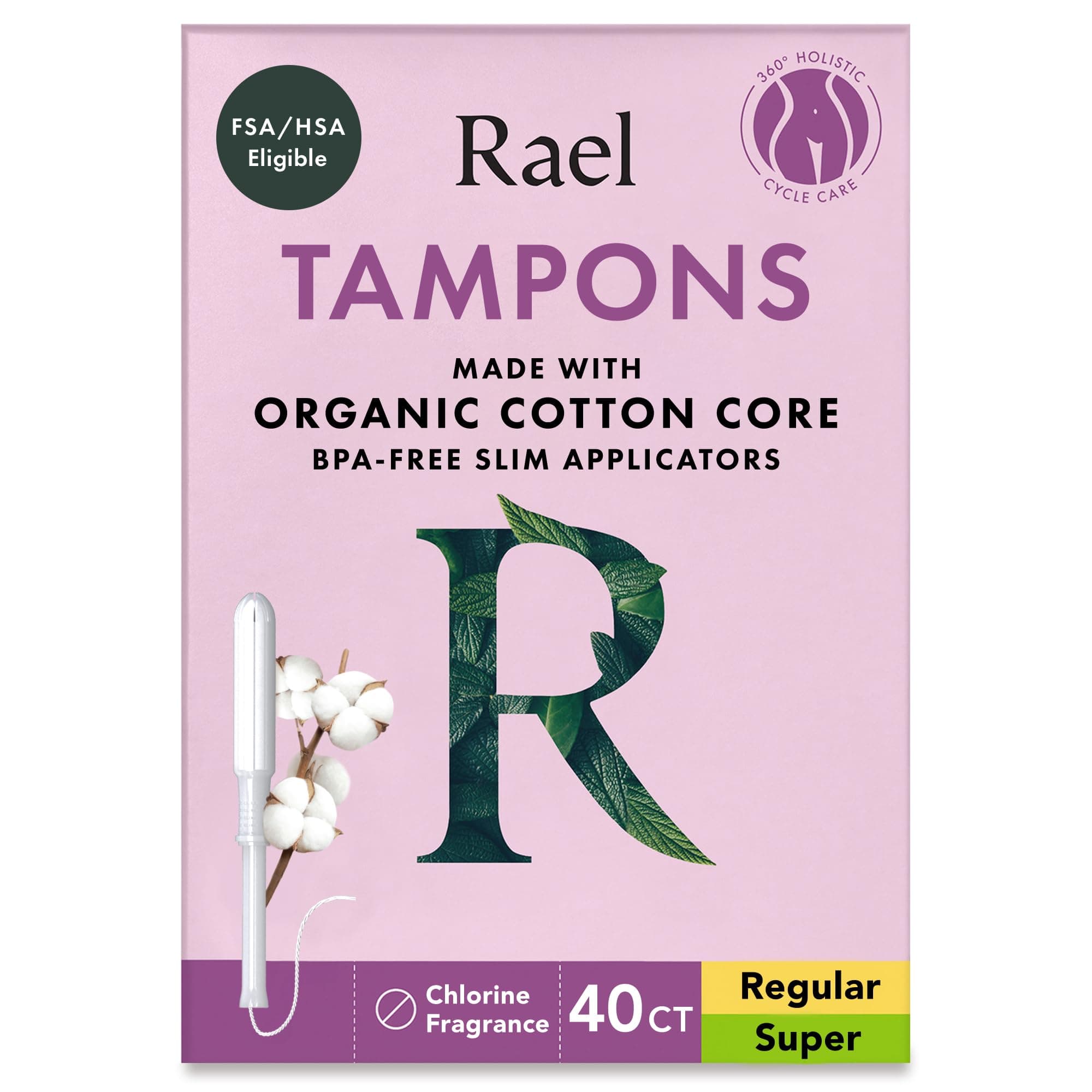 Tampons, Slim Applicator with Organic Cotton Core, Multipack, Regular and Super Absorbency, BPA-Free, Leak Locker Technology, Unscented, Chlorine-Free (40 Count, Bundle)