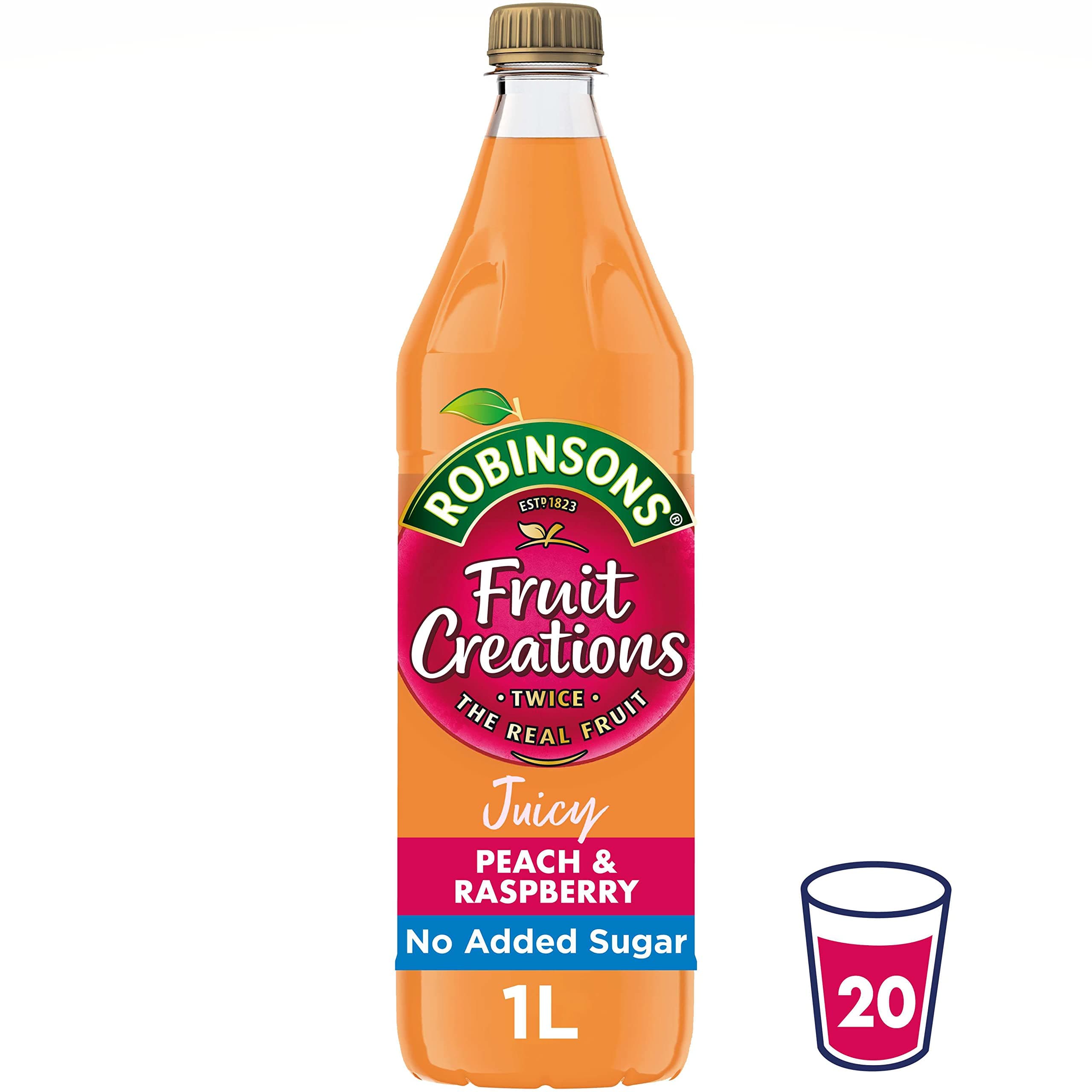 Fruit Creations, Real Fruit Squash, Low Calorie, Delicious Peach and Raspberry, 20 Servings, 1L