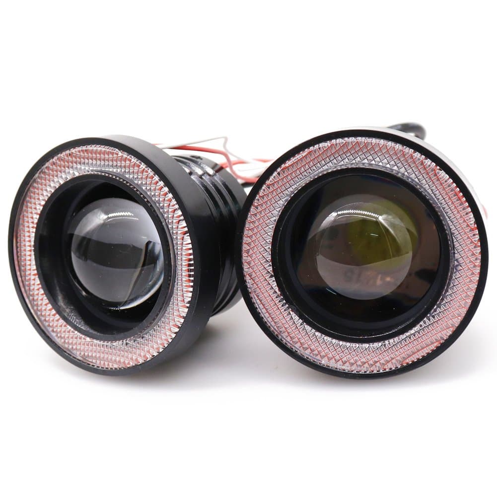 2pcs 3.5in White COB LED Fog Light Projector with Red Halo Ring Angel Daytime Running Light DRL Car Driving Lamps(Red, 3.5inch)