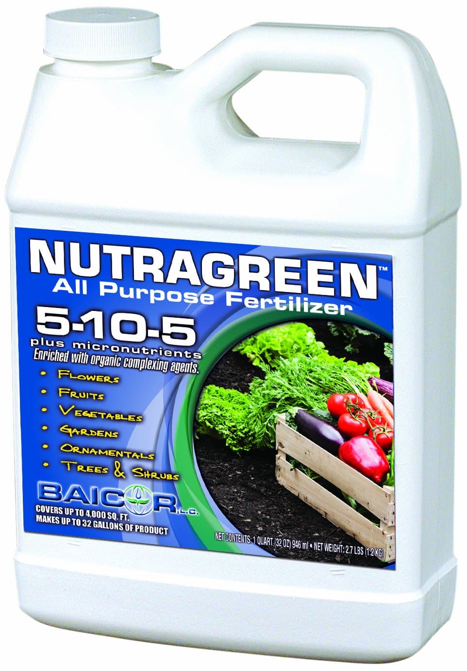 Nutra Green All Purpose Fertilizer 5-10-5 with Micros, Quart