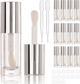 COSIDEA 14pcs Empty Silver 6ml big doe foot wand lip gloss tubes for DIY lipgloss, White round lipgloss containers tubes with thick wand (LG023B)