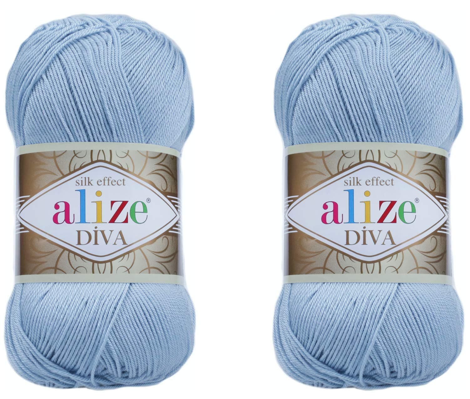Diva Hand Knitting Yarn - 100% Microfiber Acrylic With Silk Effect - Crochet Art Lace Craft - 2 Skeins, 200gr, 767 Yds (350-Sea Blue)