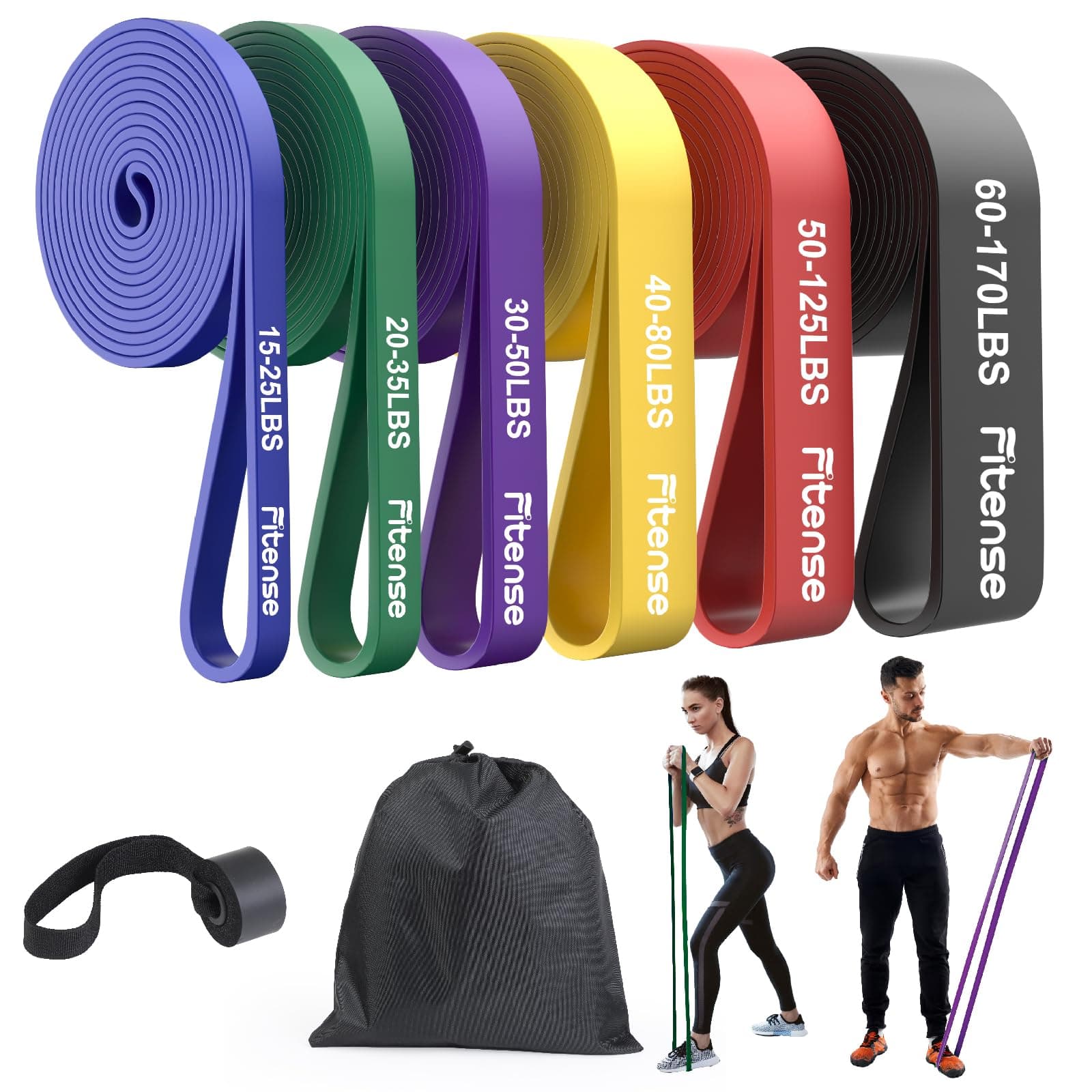 Fitense Resistance Bands Set - Pull Up Bands for Men Women, Exercise Bands Resistance with Door Anchor, Training Poster & Pouch for Body Stretching, Pull Up Assist