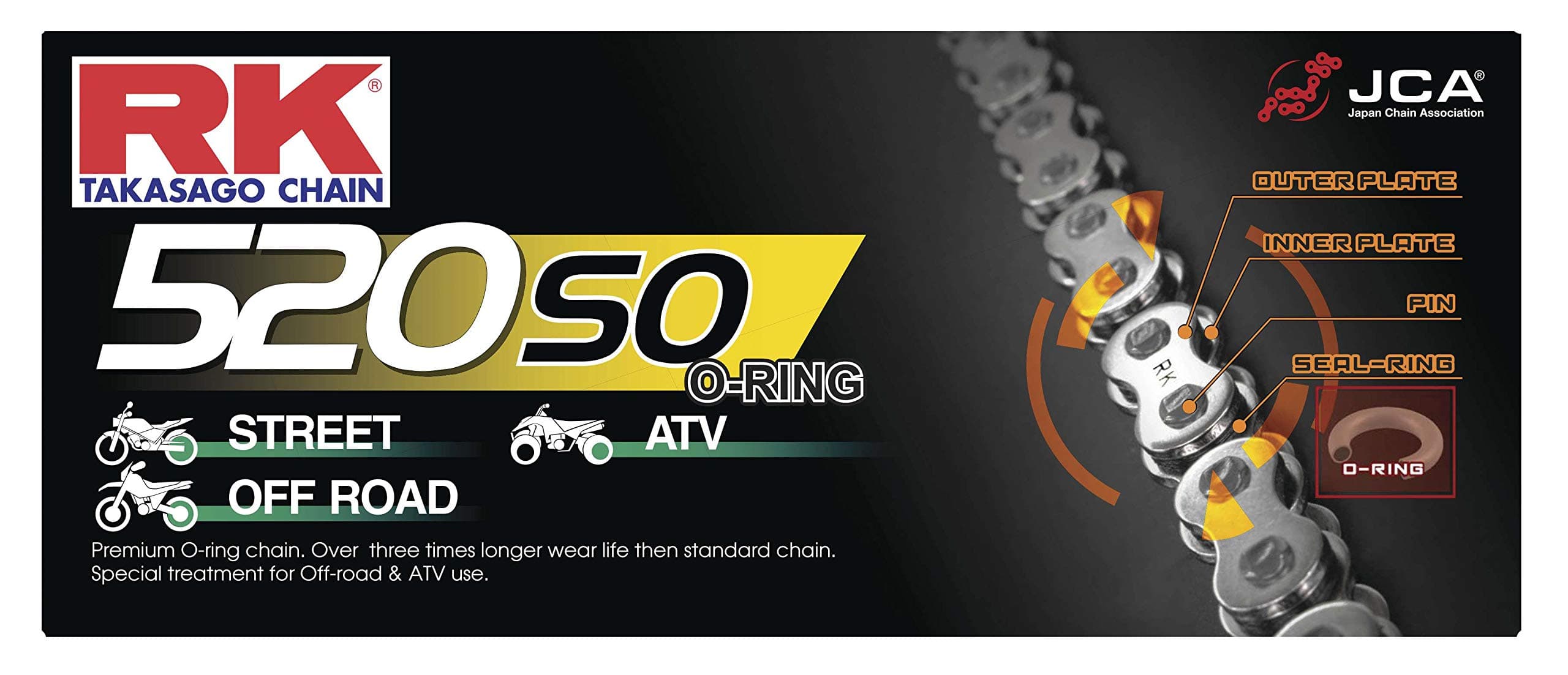 RK Racing Chain 520-SO-106 (520 Series) Steel 106 Link Traditional Street and Off-Road O-Ring Chain with Connecting Link