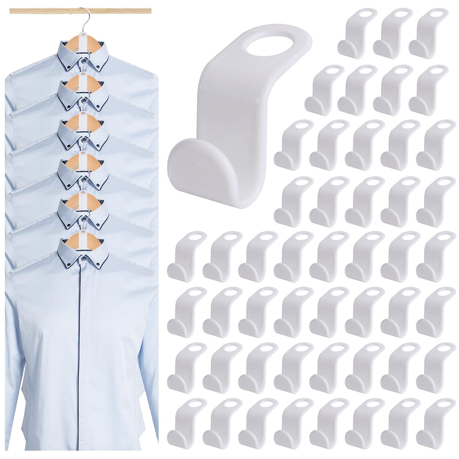 MCPINKY50PCS Hanger Hooks, Clothes Connector Hooks Space Saving Cascading Hangers White Closet Organizer Hanger Clips for Plastic Hangers